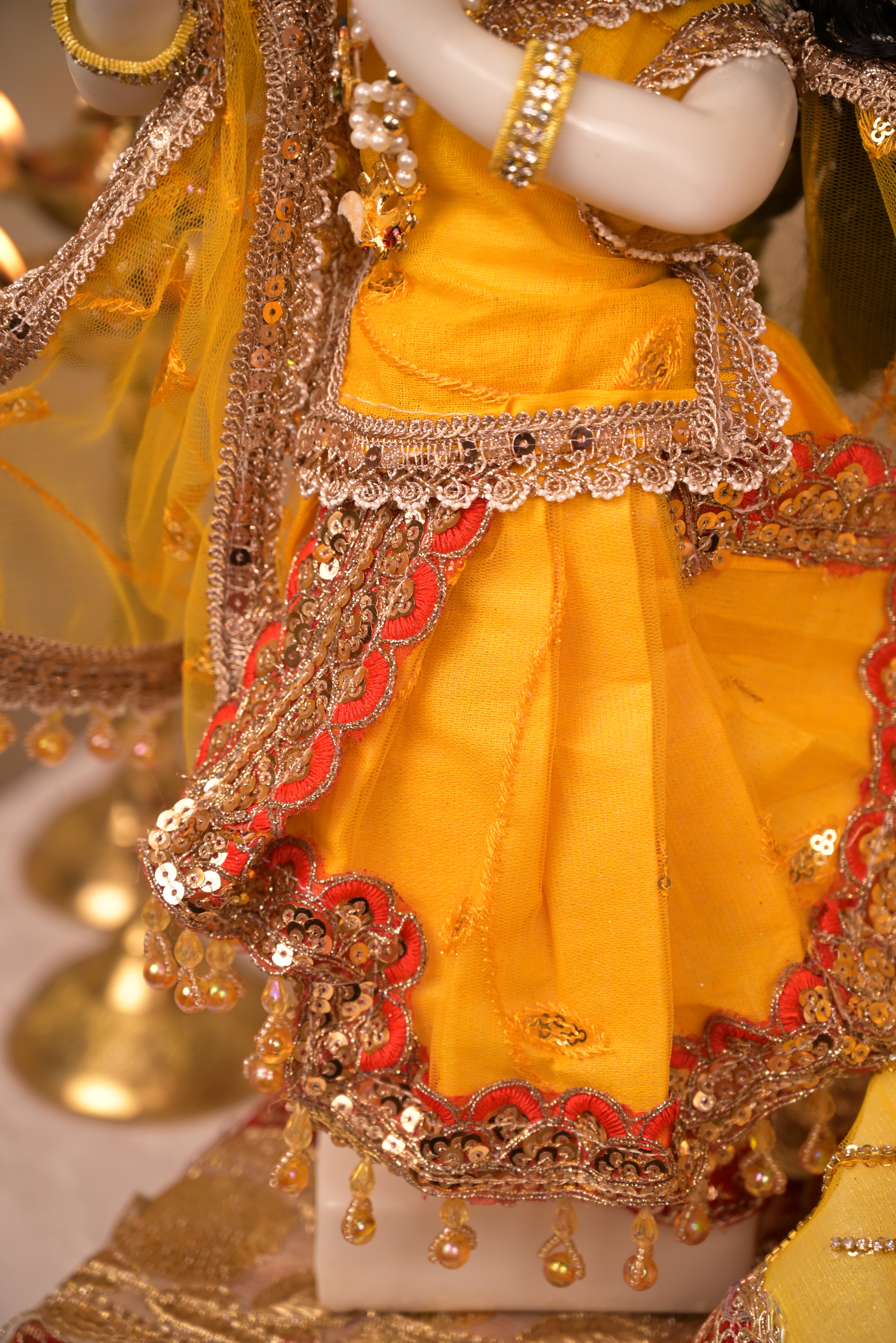 Radha Krishna Poshak | Yellow & Red Net