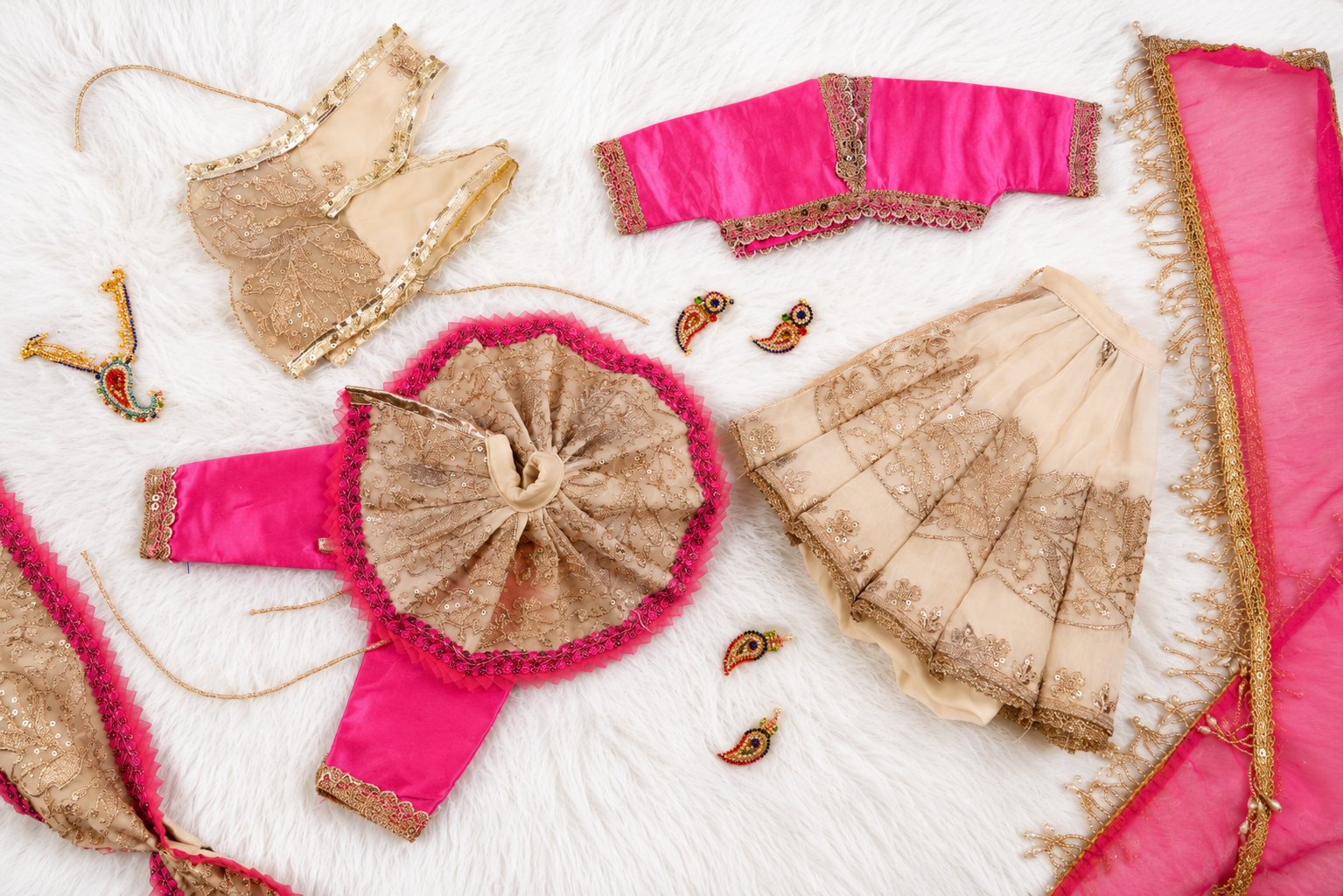 Golden White & Pink Silk Organza | Stone & Hand Embroidery Work