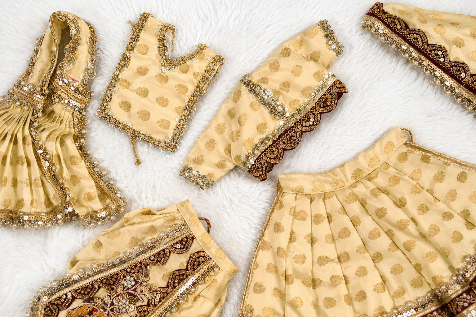 Radha Krishna Poshak | Golden, Wine & Maroon Silk