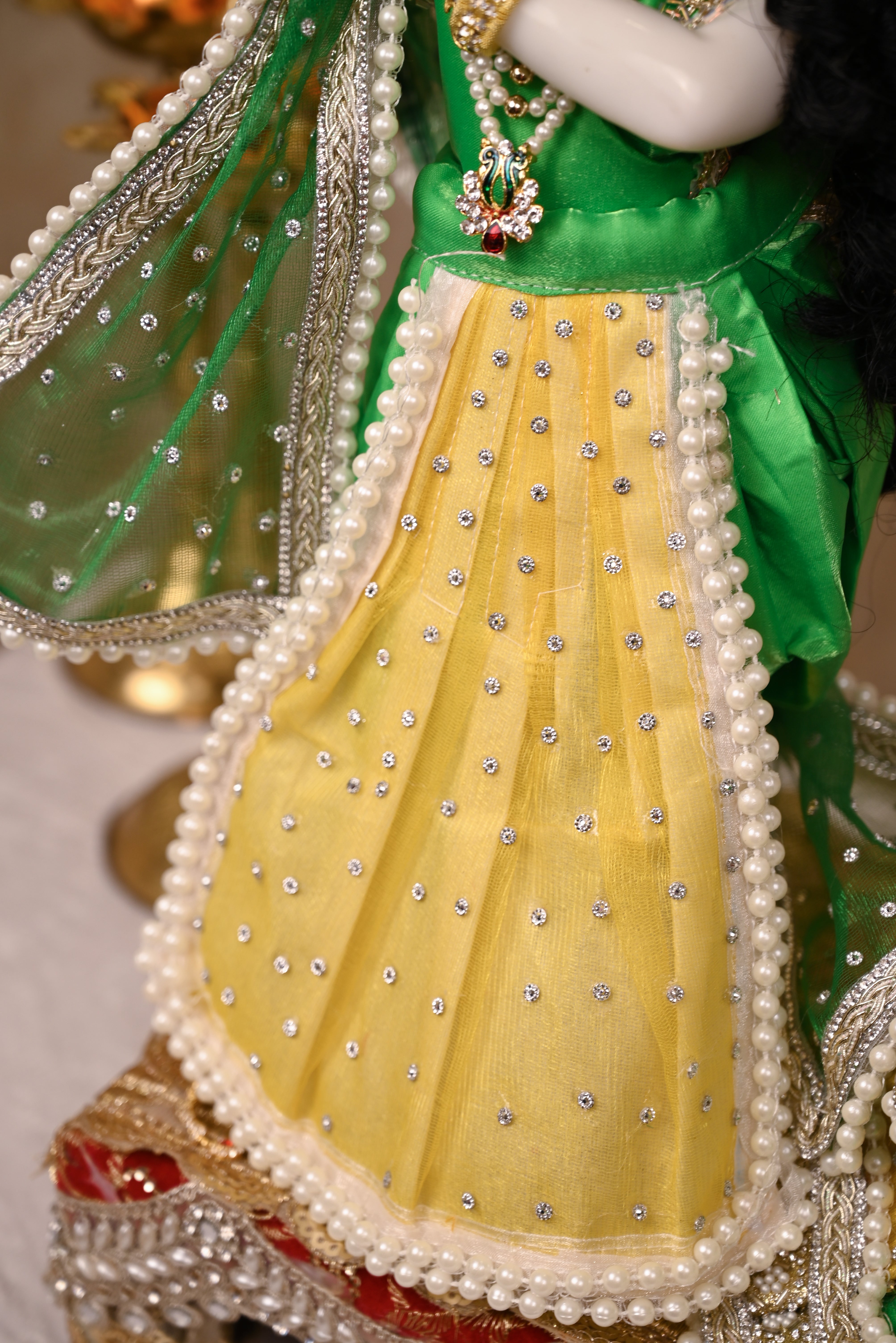 Radha Krishna Poshak | Yellow & Green Net | Festival Special