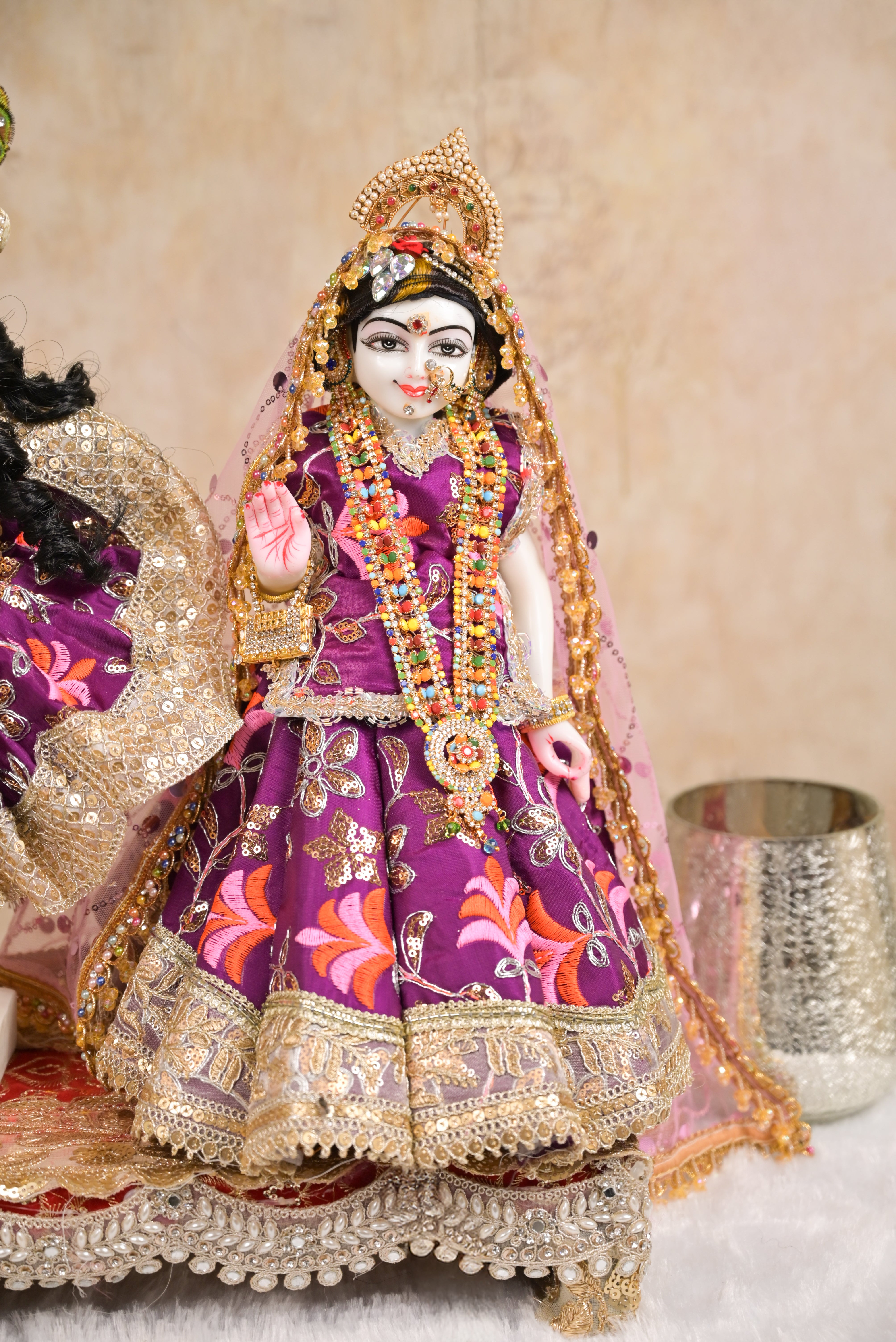 Radha Krishna Yugal Jodi Poshak – Purple & Lavender Silk Embroidered Poshak Set