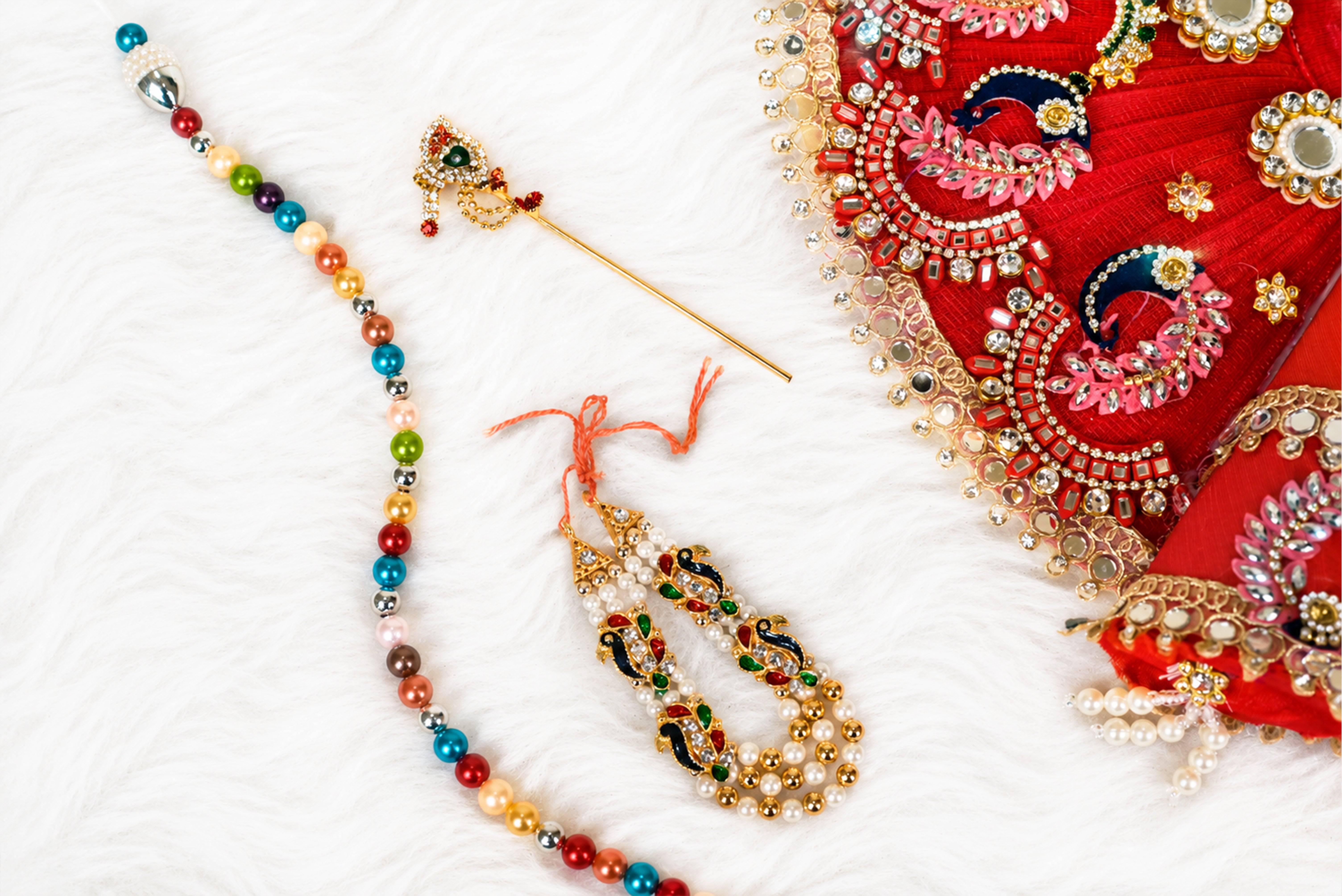 Reddish Maroon Cone Style Silk Kundan Laddu Gopal Poshak