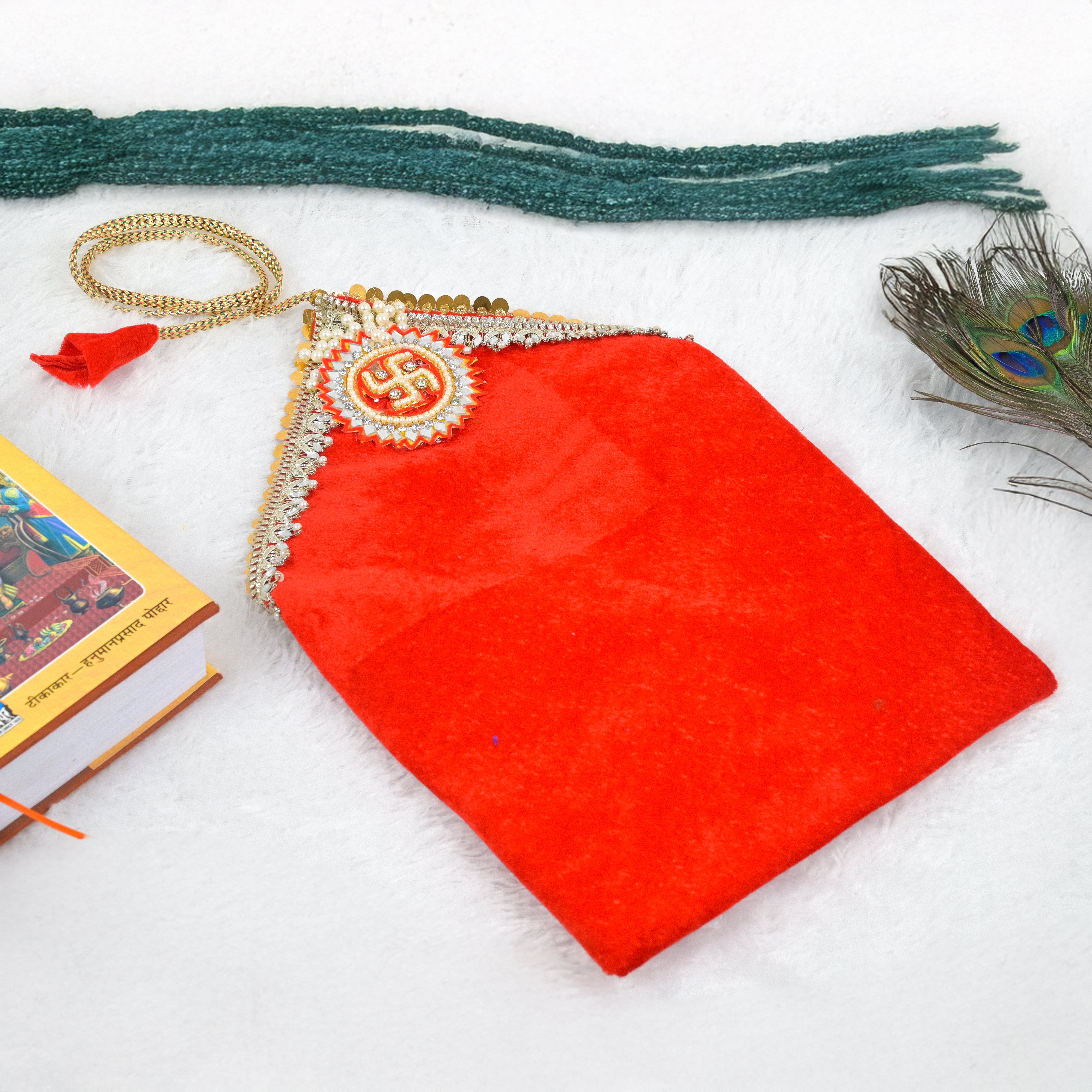 Swastik Embroidered Pothi Cover with Mirror & Pearl Work