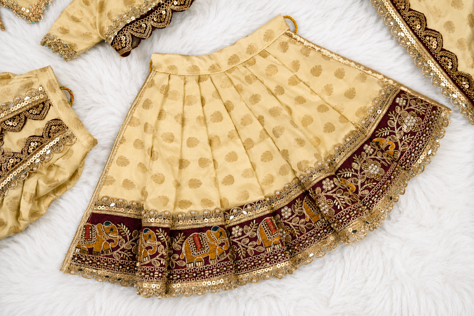 Radha Krishna Poshak | Golden, Wine & Maroon Silk