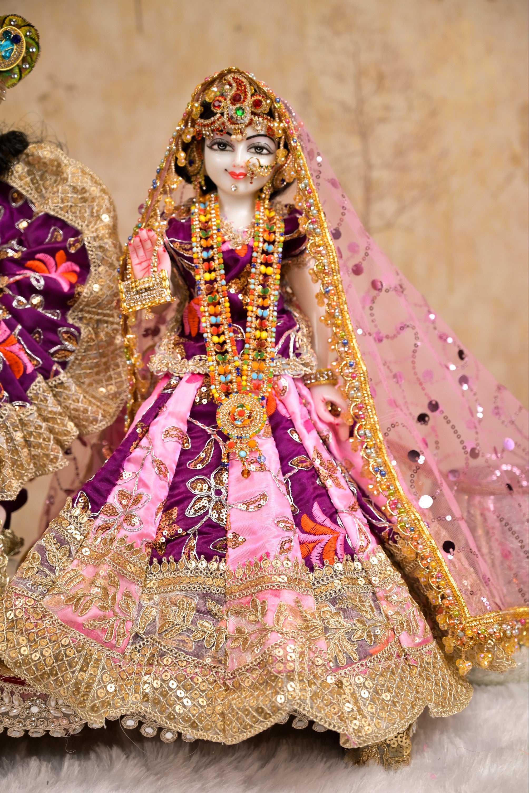Radha Krishna Poshak | Purple, Pink & Golden Silk
