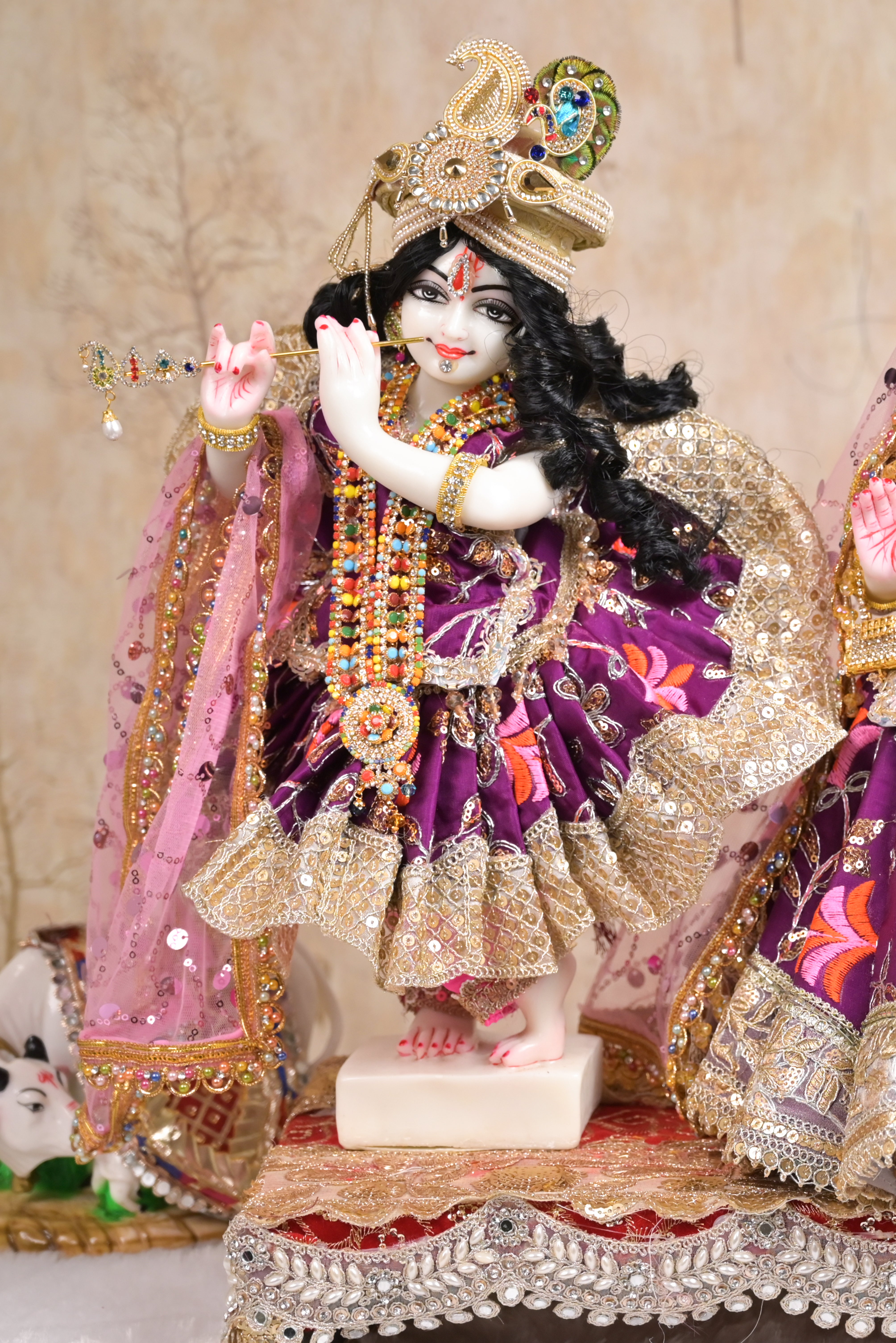 Radha Krishna Yugal Jodi Poshak – Purple & Lavender Silk Embroidered Poshak Set
