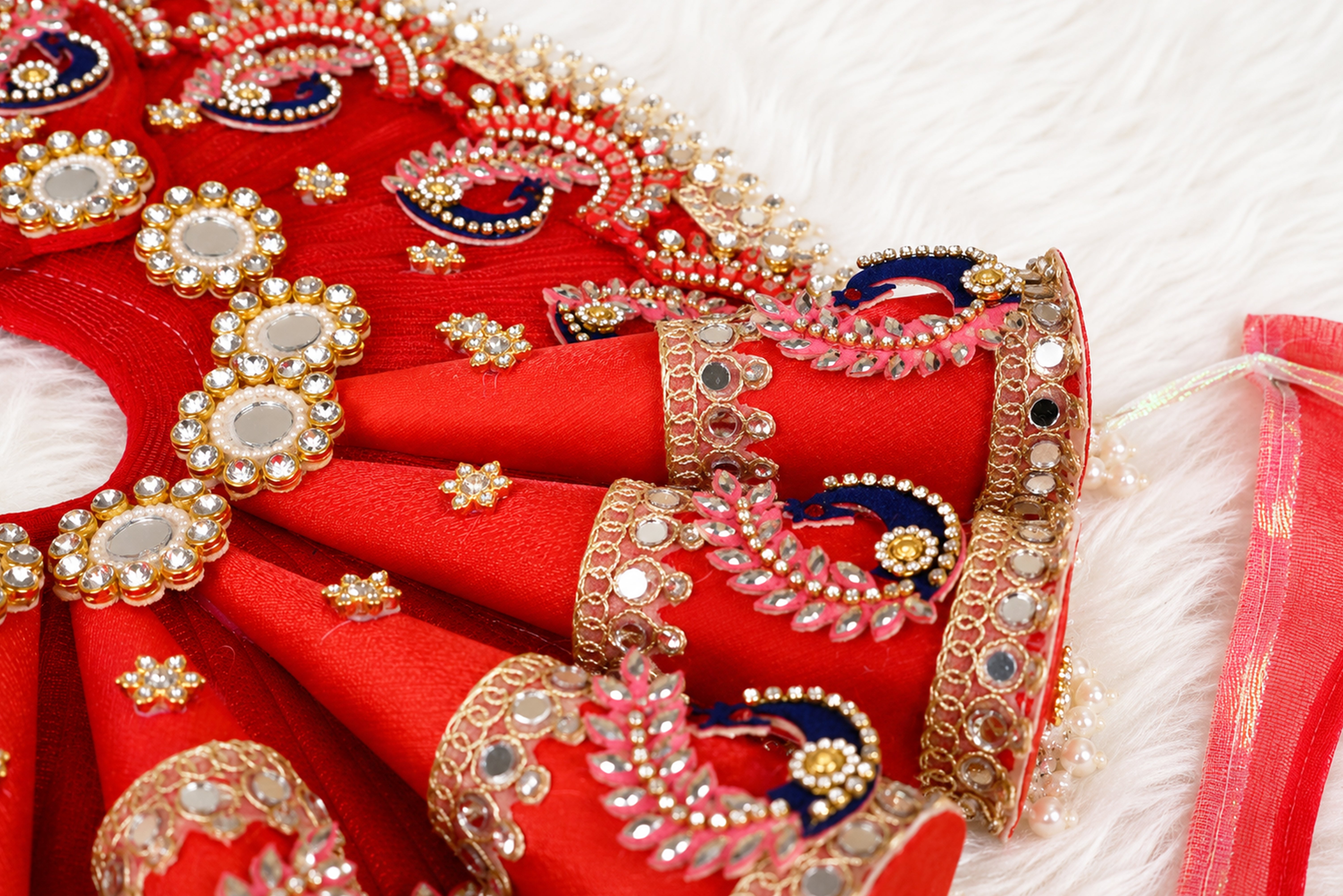 Reddish Maroon Cone Style Silk Kundan Laddu Gopal Poshak