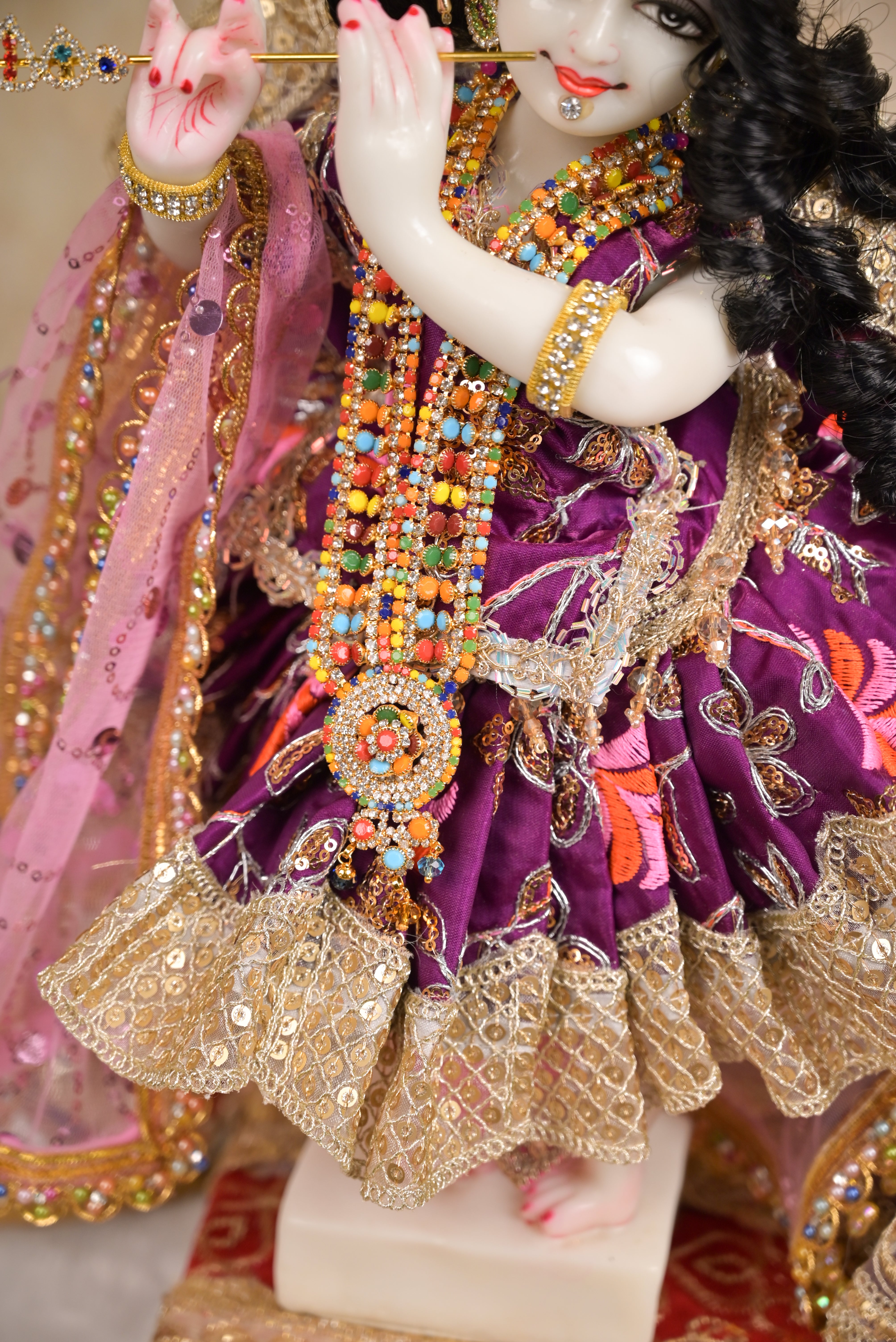 Radha Krishna Yugal Jodi Poshak – Purple & Lavender Silk Embroidered Poshak Set
