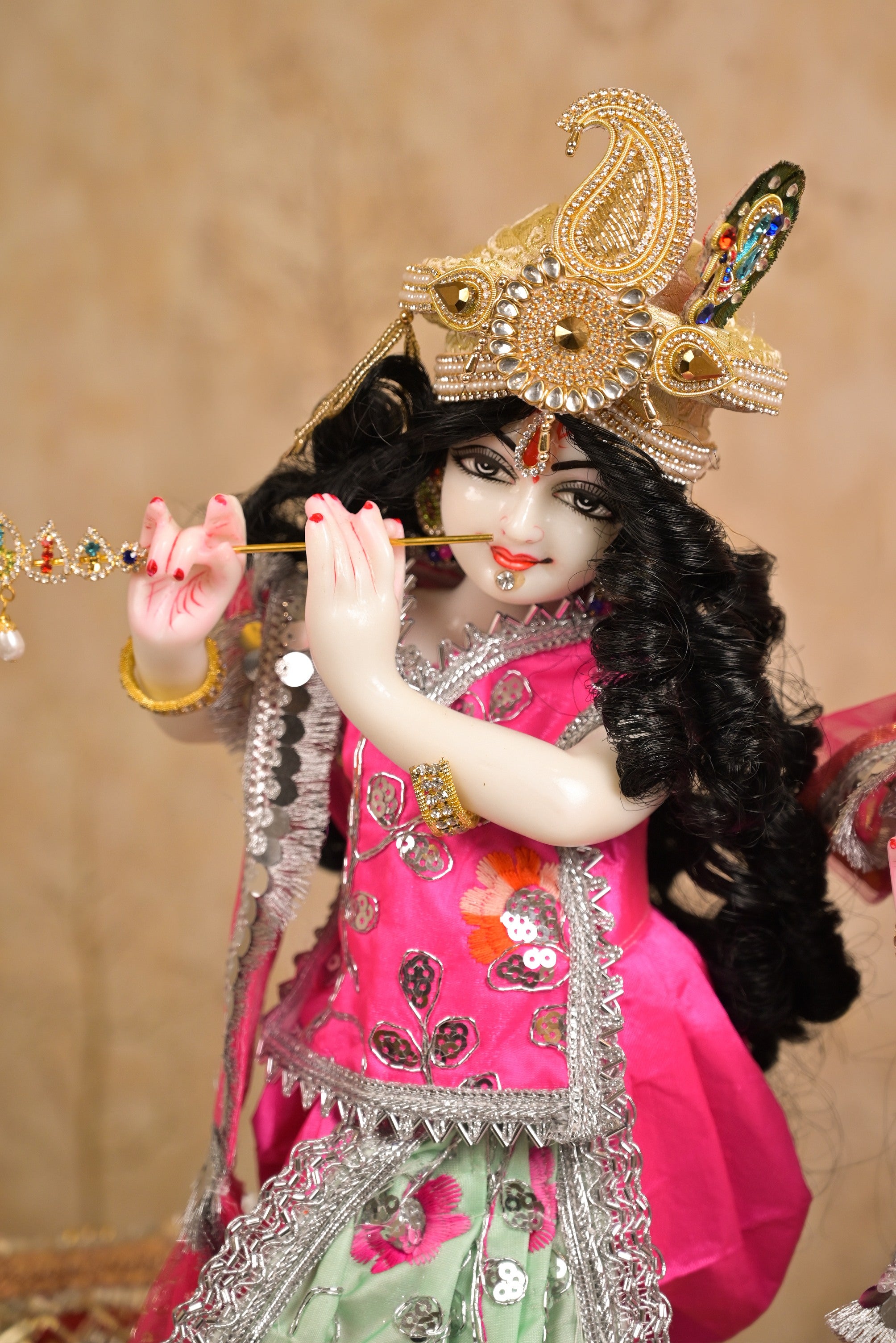 Radha Krishna Poshak | Sea Green Silk & Net