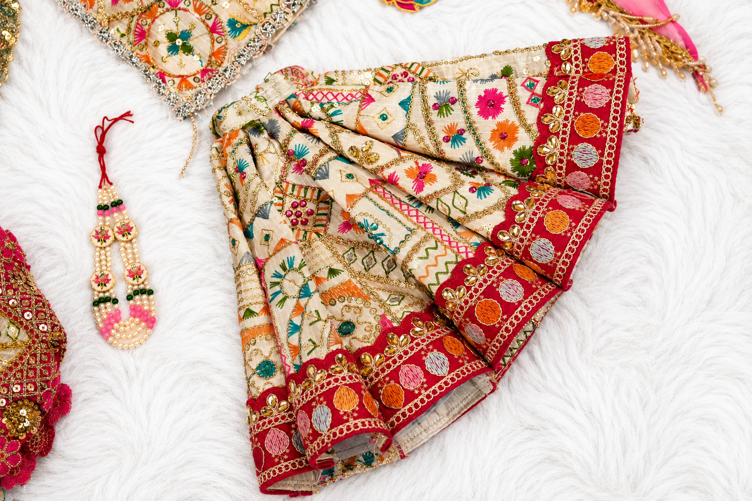 Radha Krishna Poshak | Light Golden & Pink Silk
