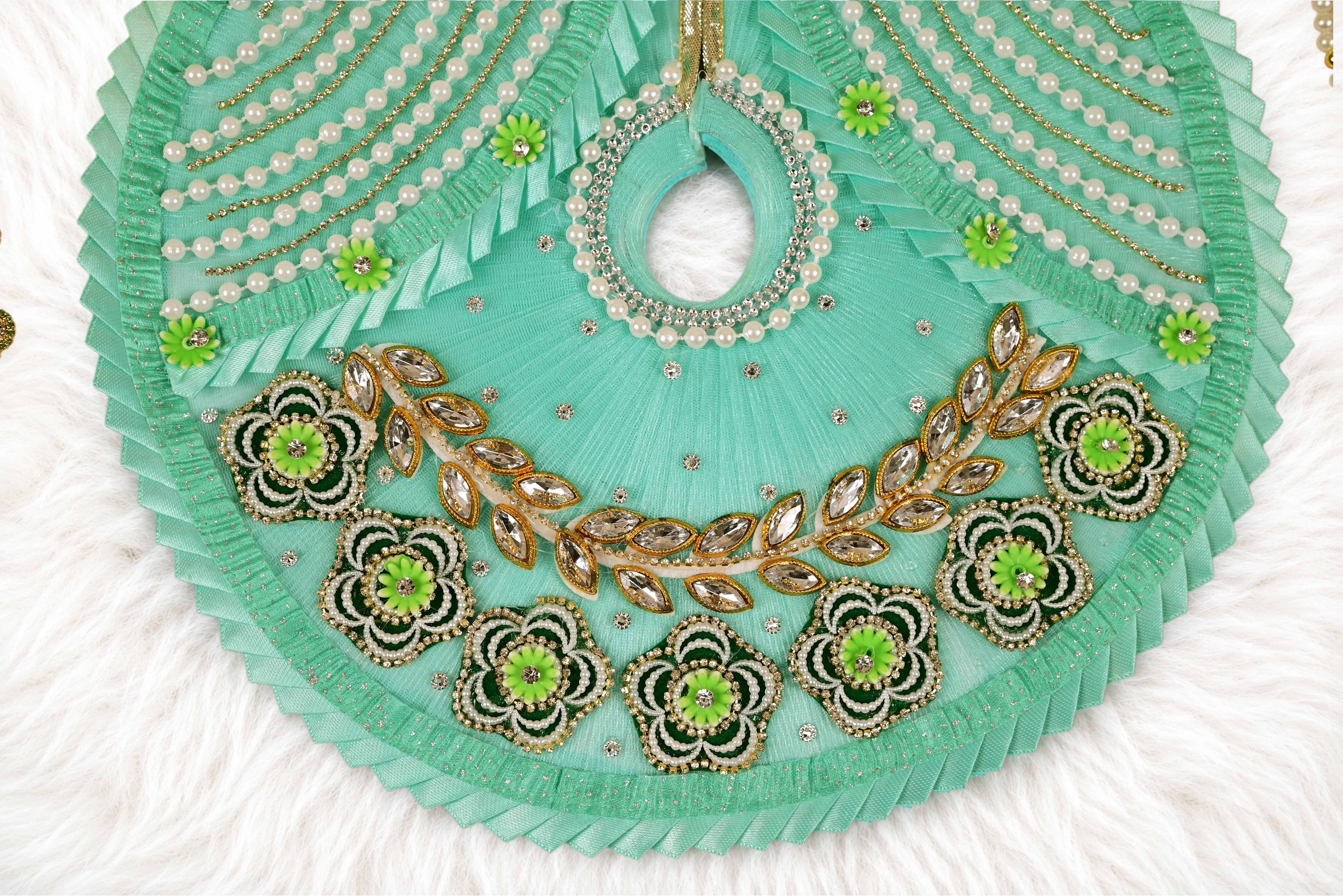 Sea Green Kundan Net Laddu Gopal Poshak
