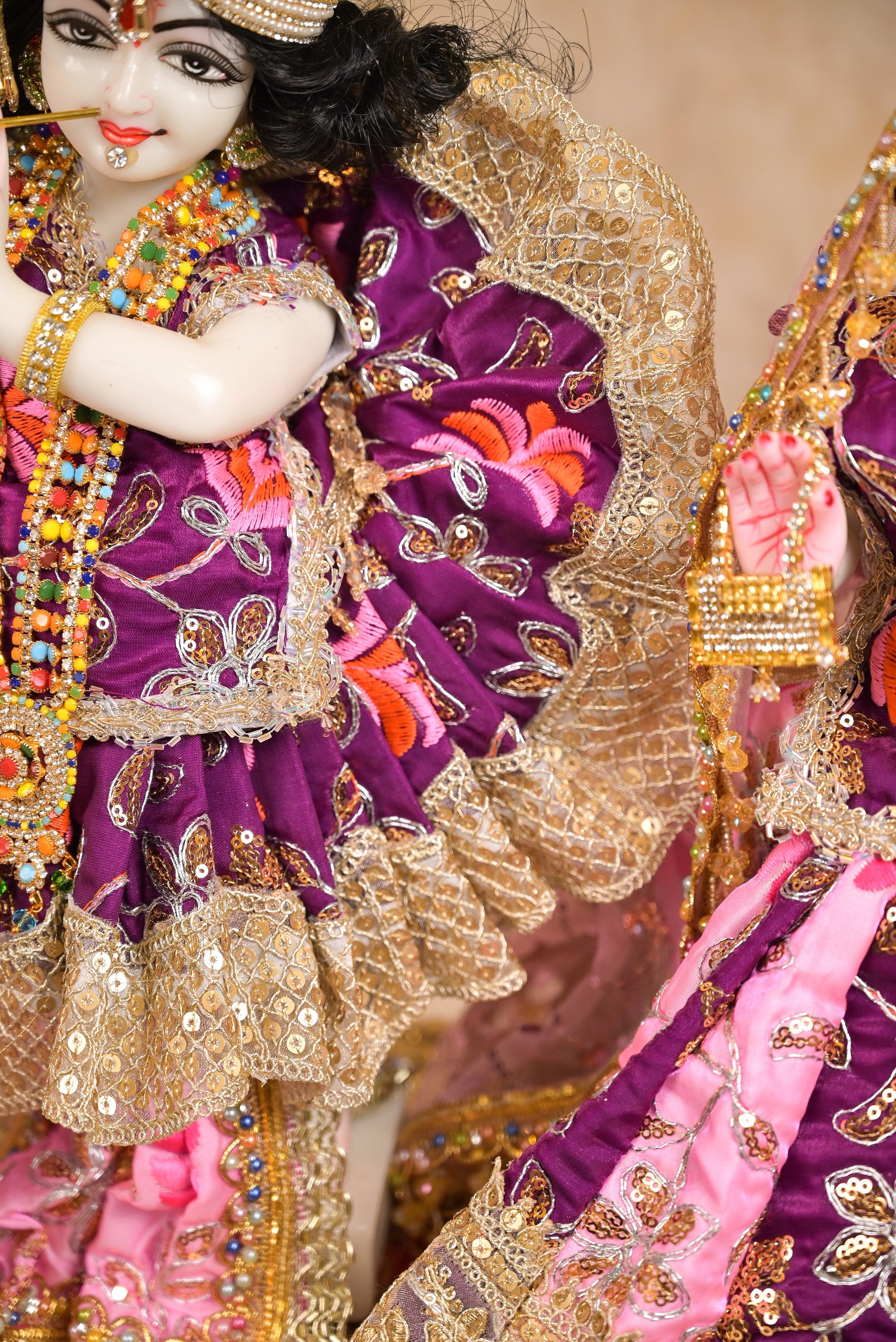 Radha Krishna Poshak | Purple, Pink & Golden Silk
