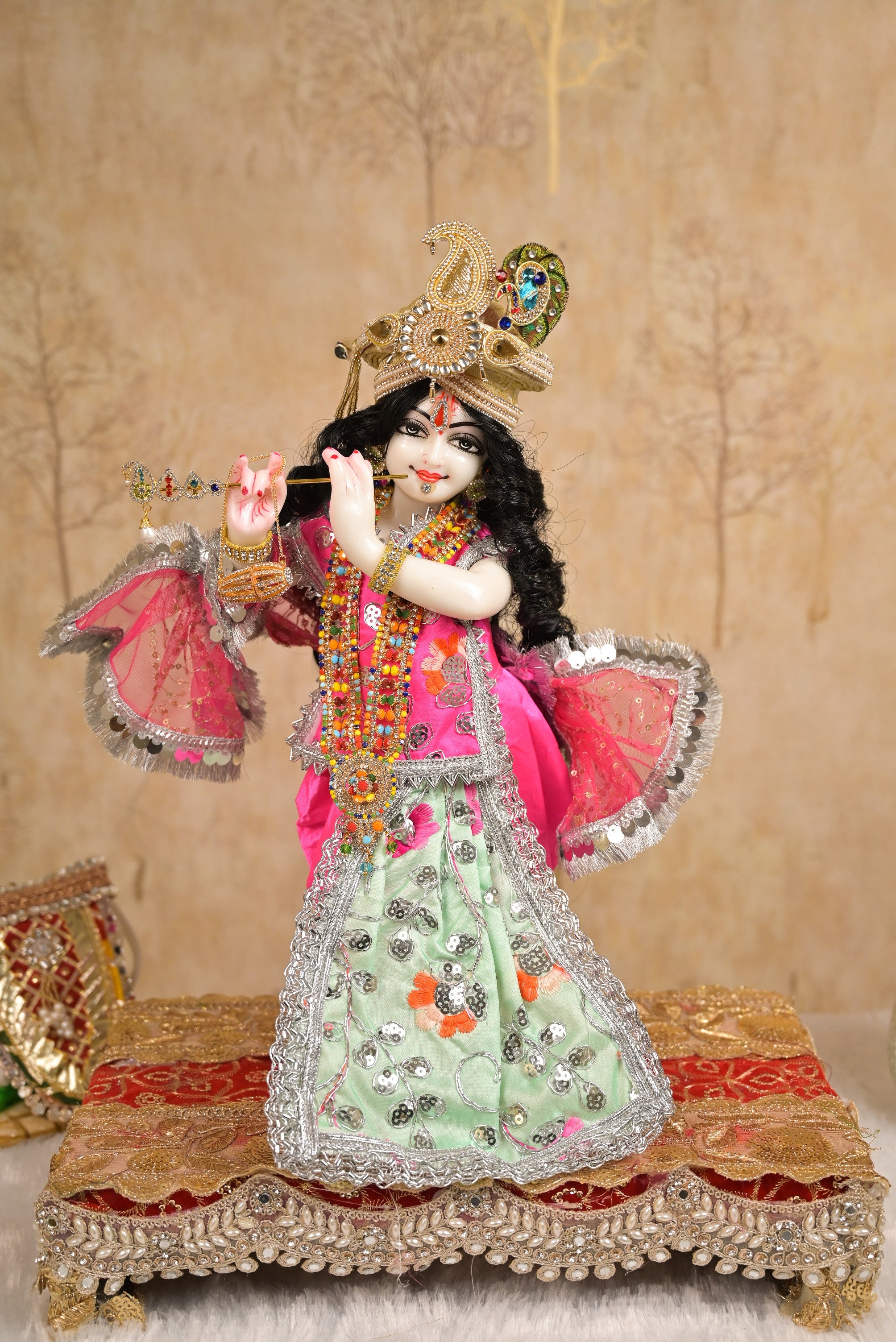 Radha Krishna Poshak | Sea Green Silk & Net