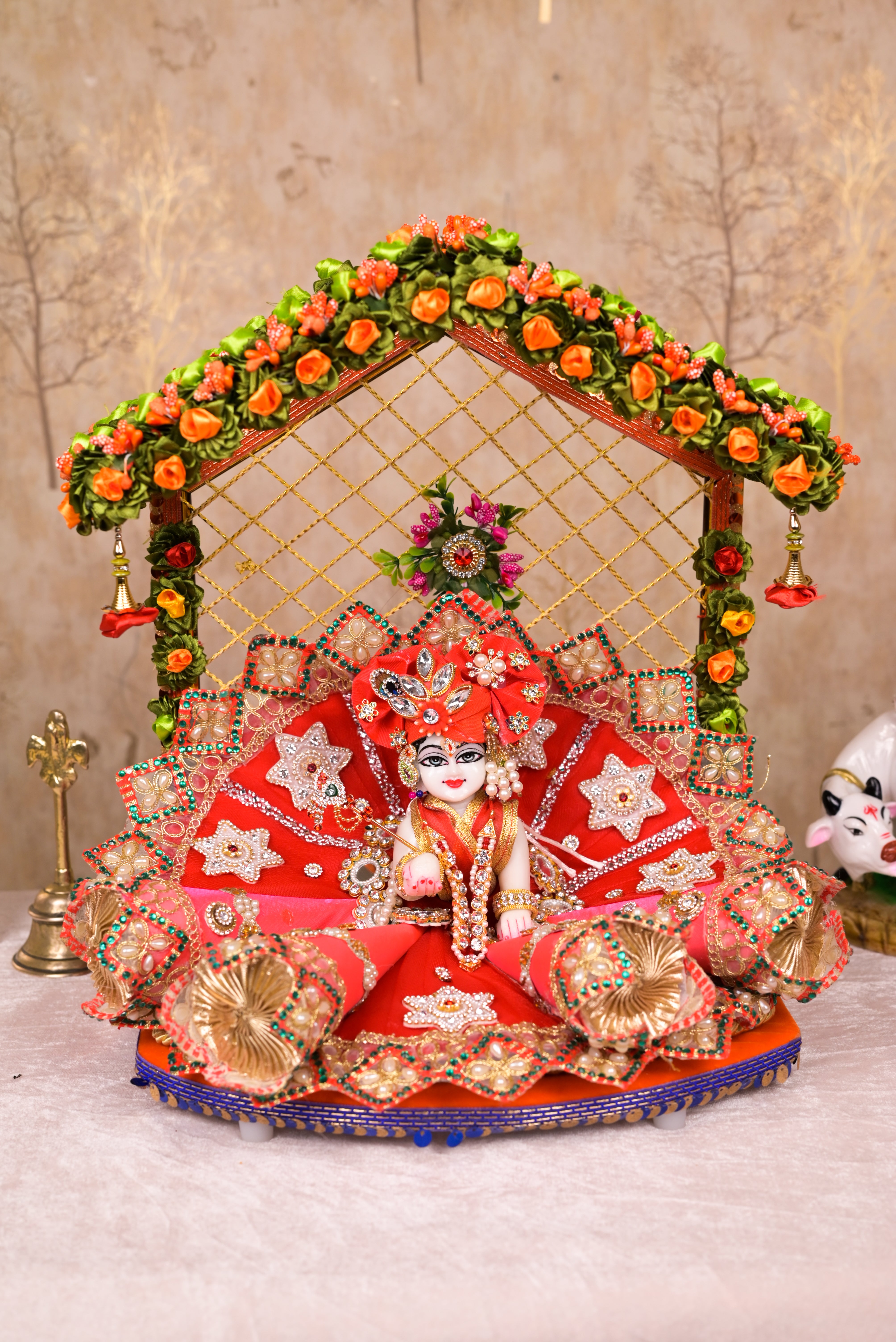 Light & Dark Pink Cone Style Silk Kundan Laddu Gopal Poshak