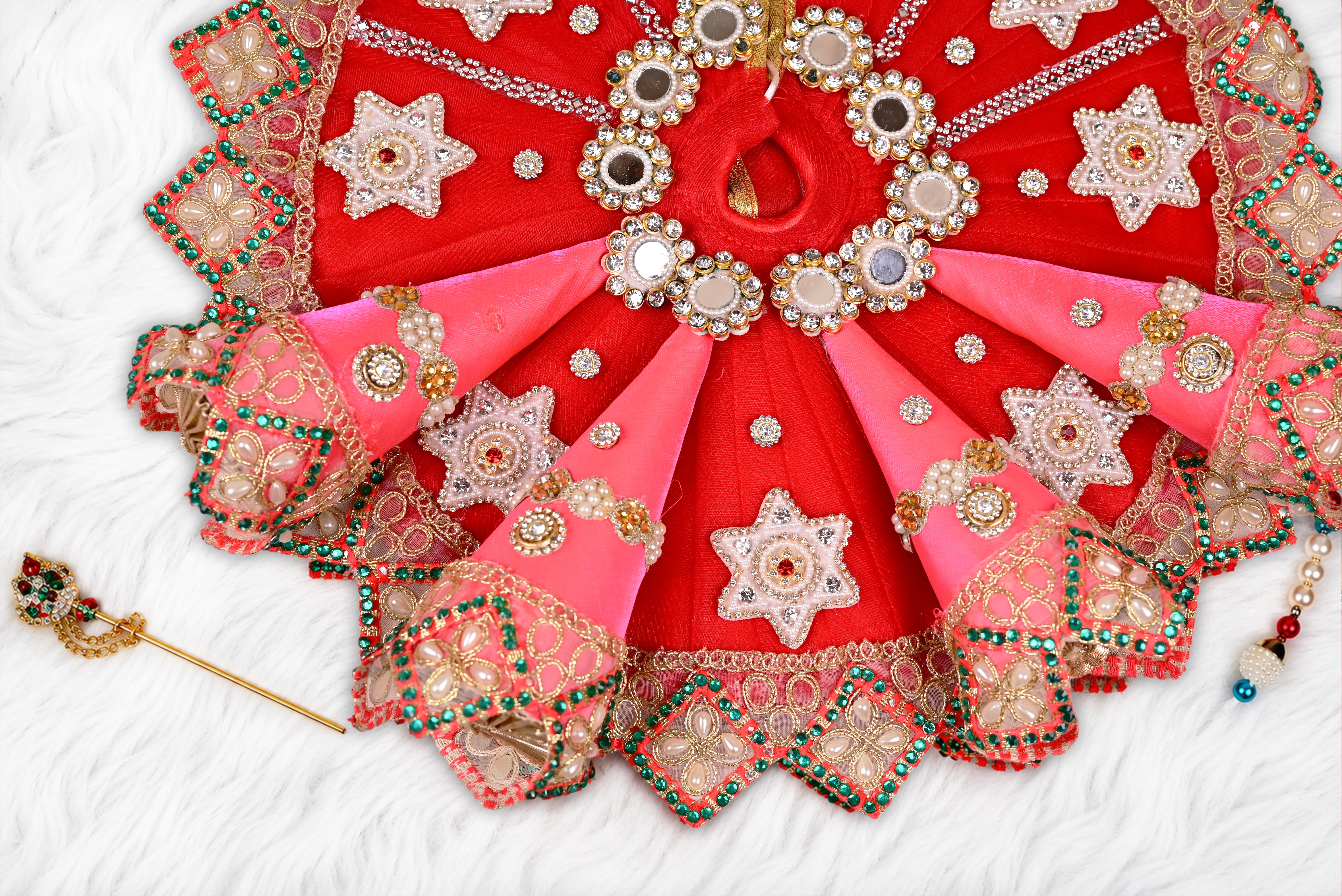 Light & Dark Pink Cone Style Silk Kundan Laddu Gopal Poshak