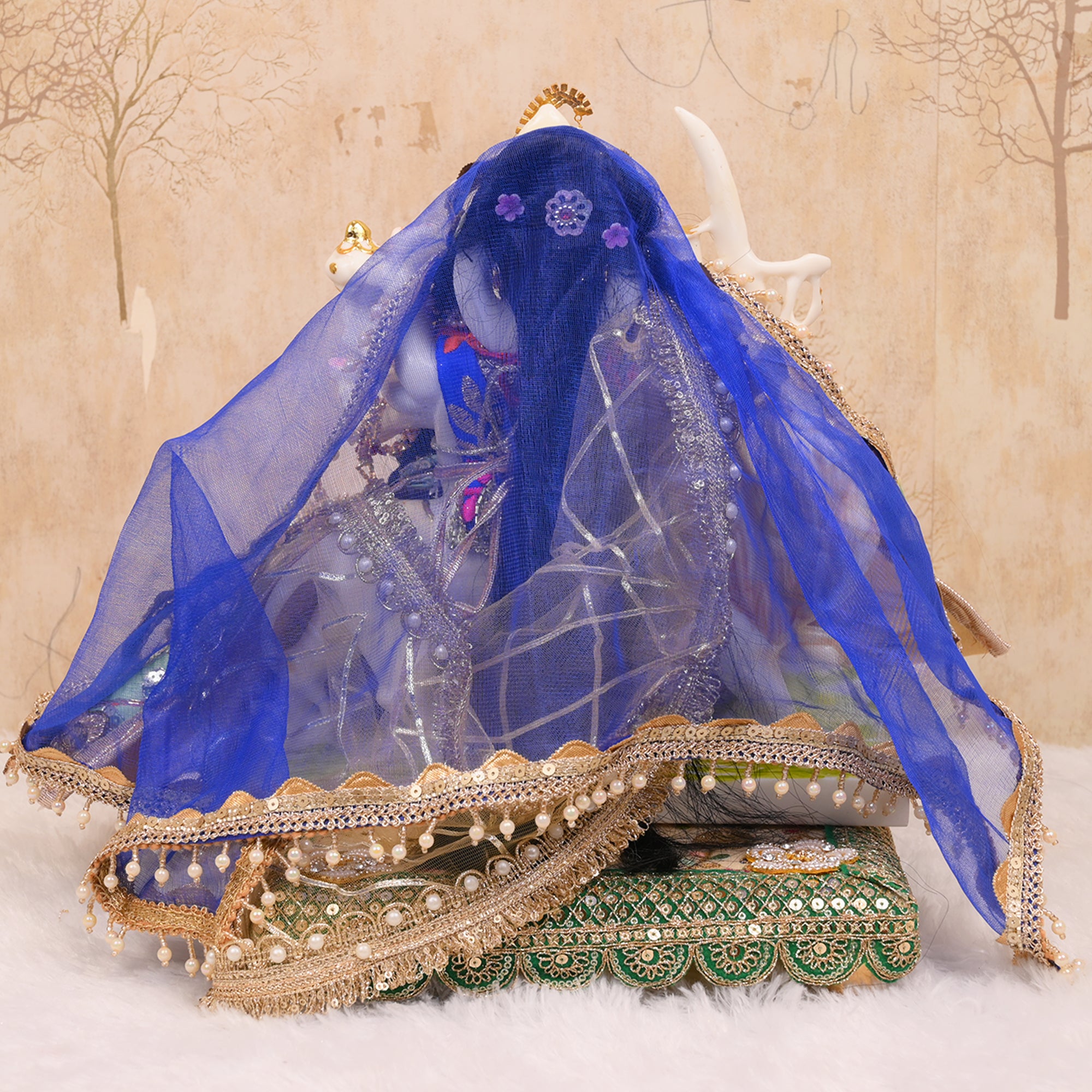 Mata Rani Poshak – Sea Green & Royal Blue Silk Embroidered Dress