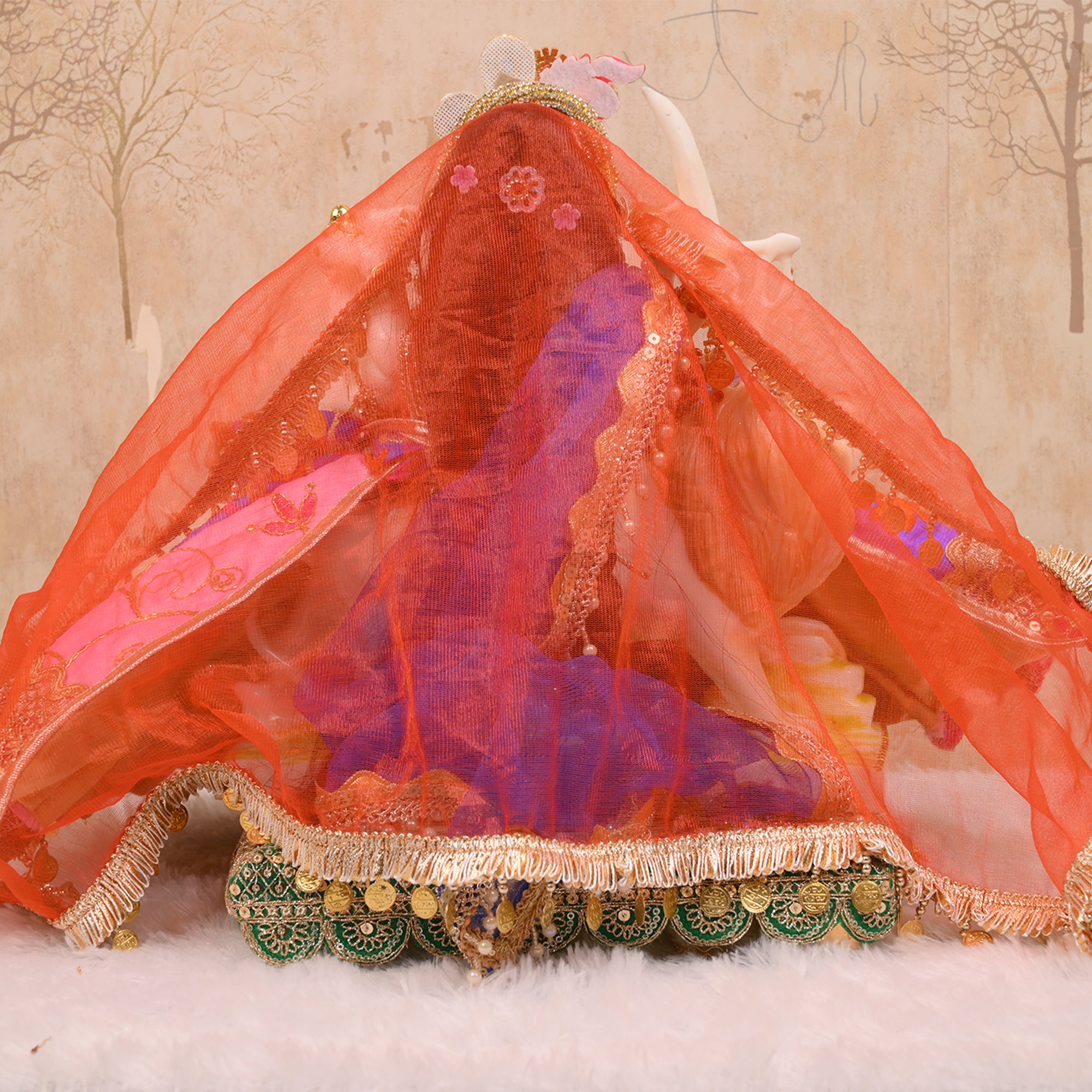 Mata Rani Poshak – Baby Pink & Royal Blue Silk Embroidered Dress