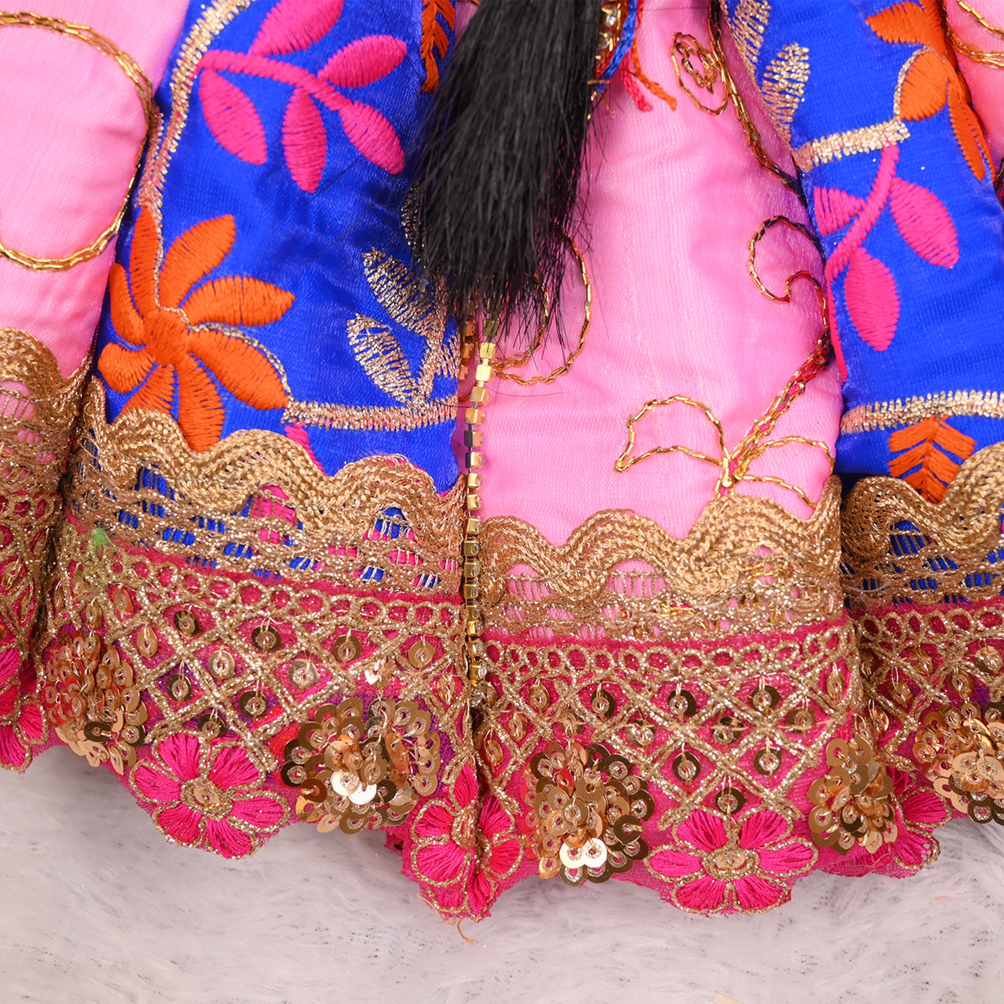 Mata Rani Poshak – Baby Pink & Royal Blue Silk Embroidered Dress