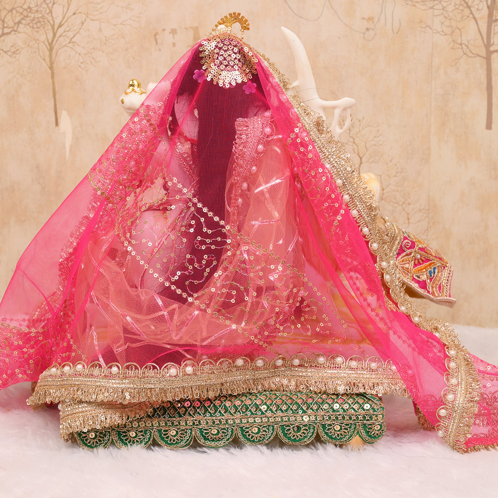 Mata Rani Poshak – Beige Golden & Rani Pink Premium Banarasi Silk Dress