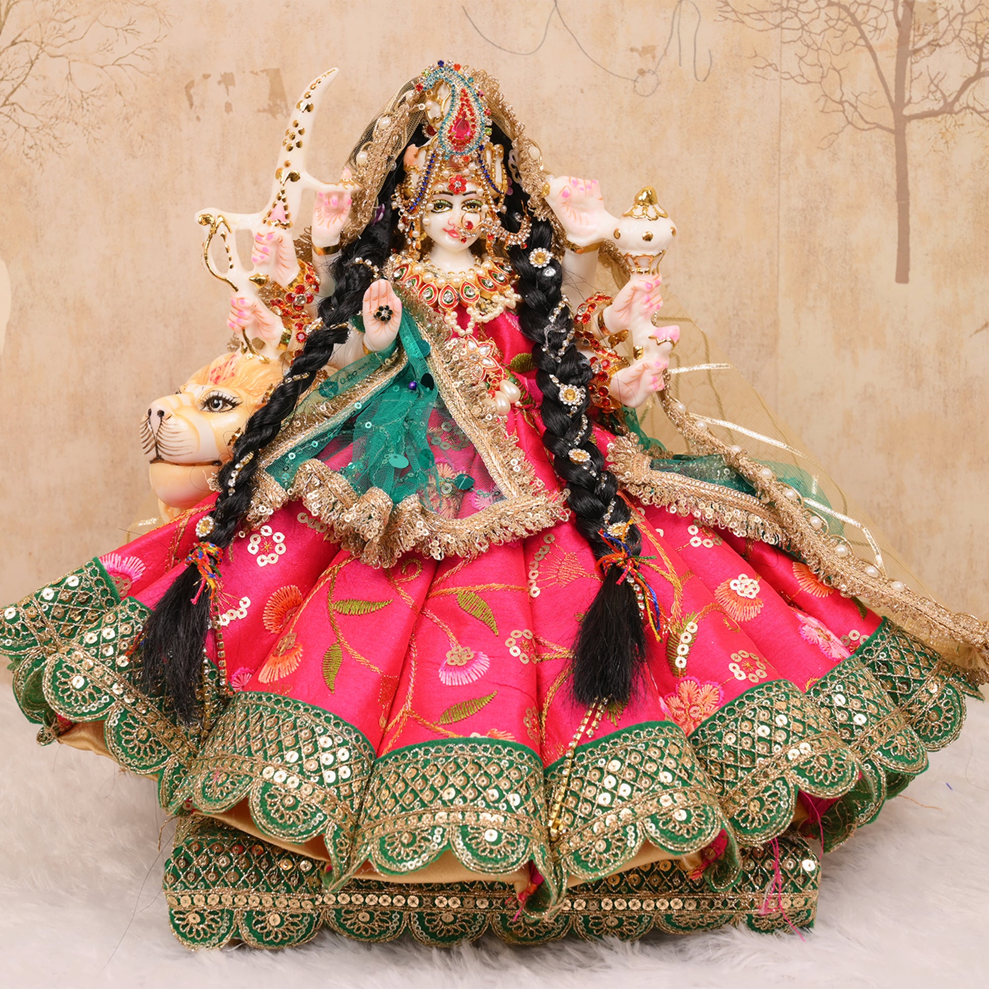 Mata Rani Poshak – Rani Pink & Green Silk Embroidered Dress