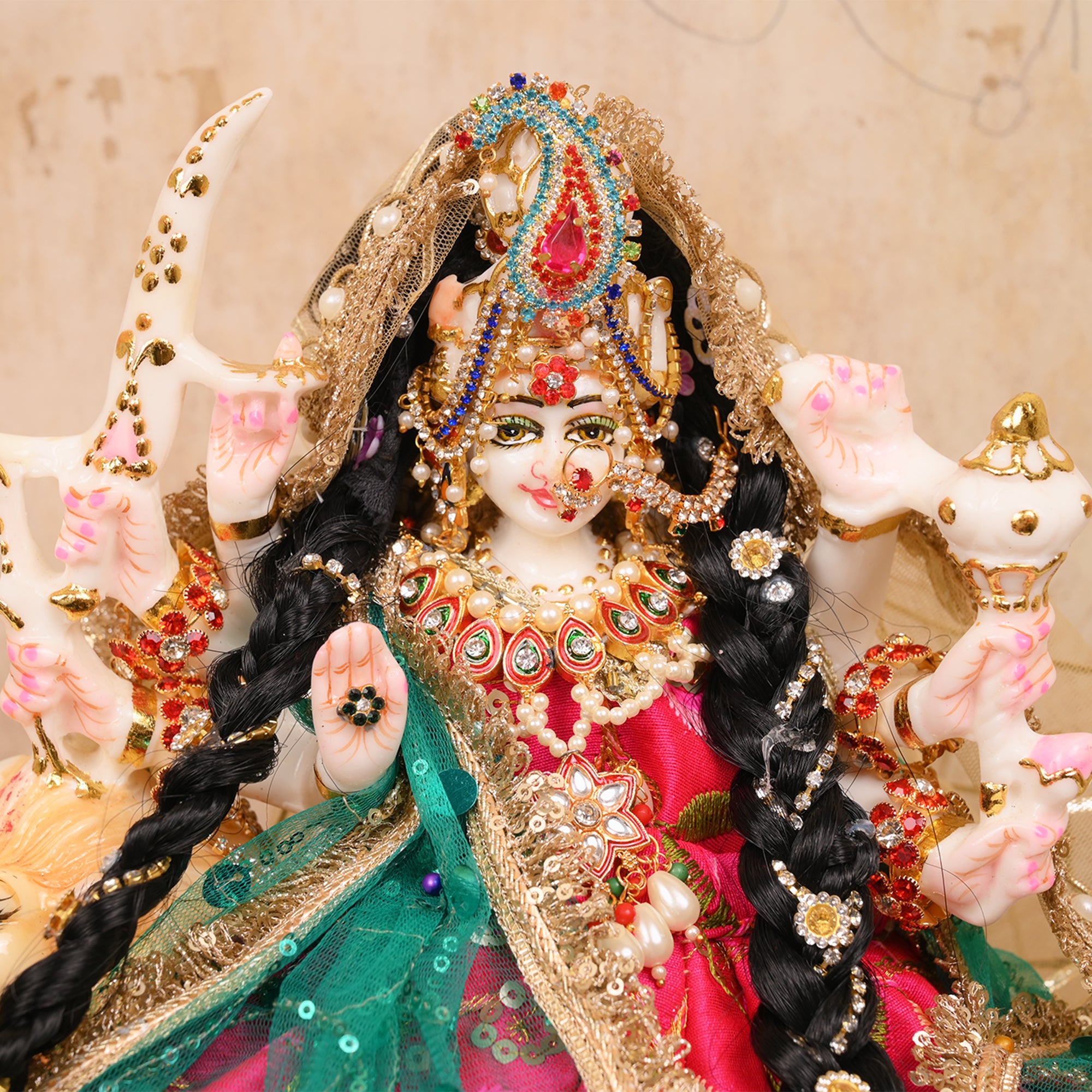 Mata Rani Poshak – Rani Pink & Green Silk Embroidered Dress