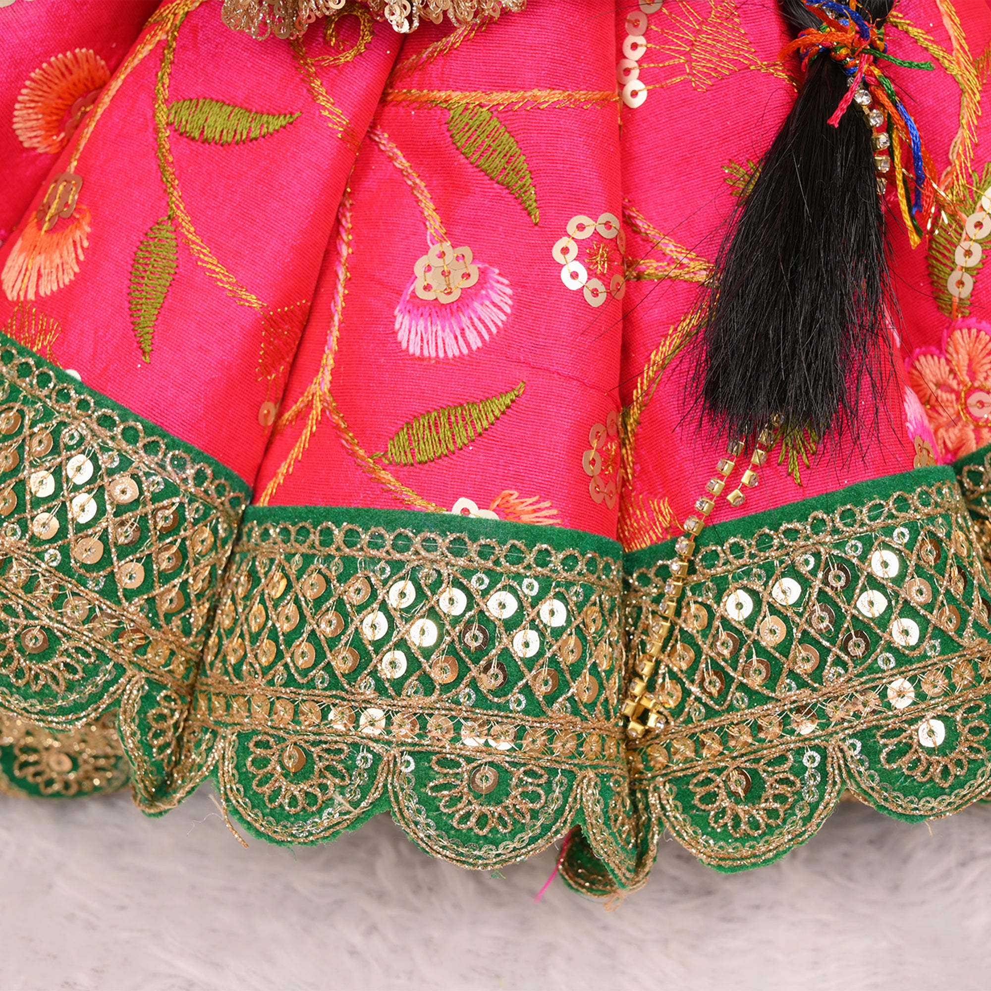Mata Rani Poshak – Rani Pink & Green Silk Embroidered Dress
