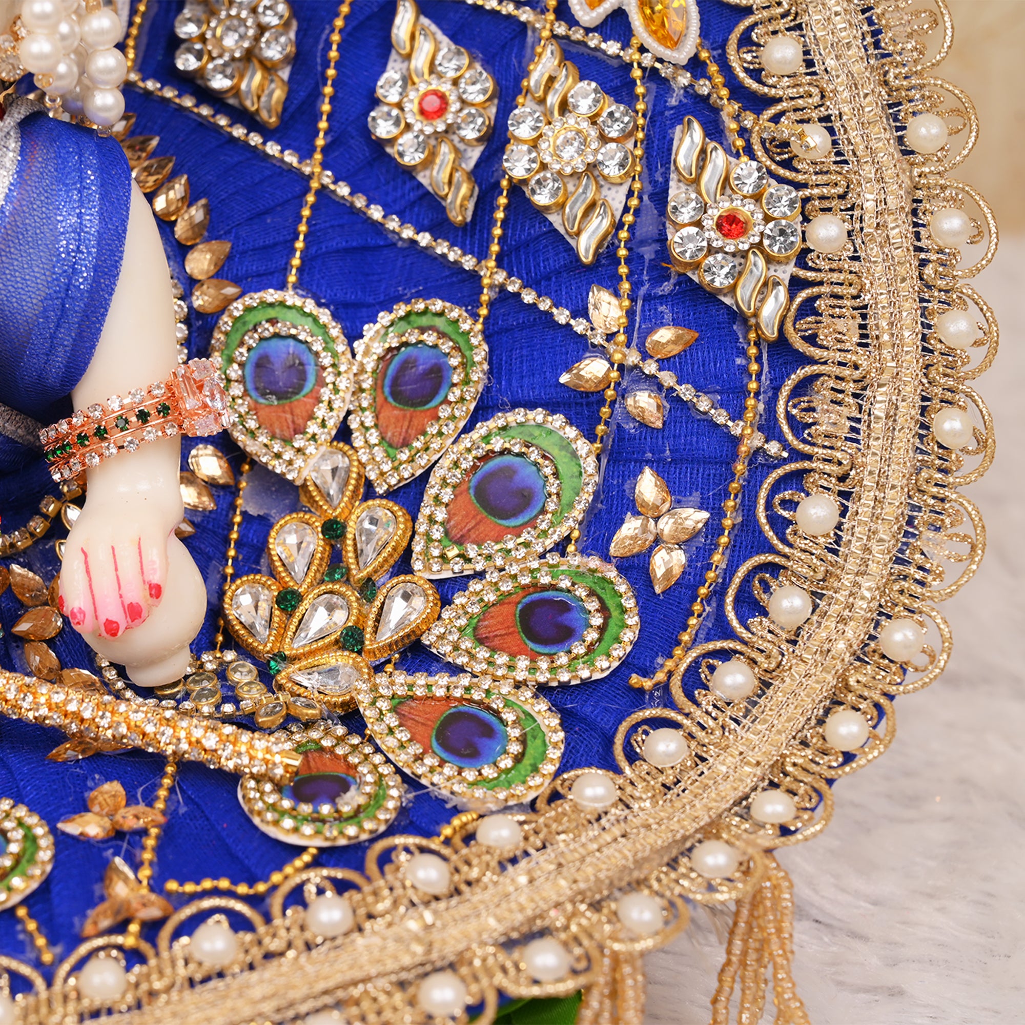 Laddu Gopal Poshak – Royal Blue Peacock Style Net Dress with Pagdri