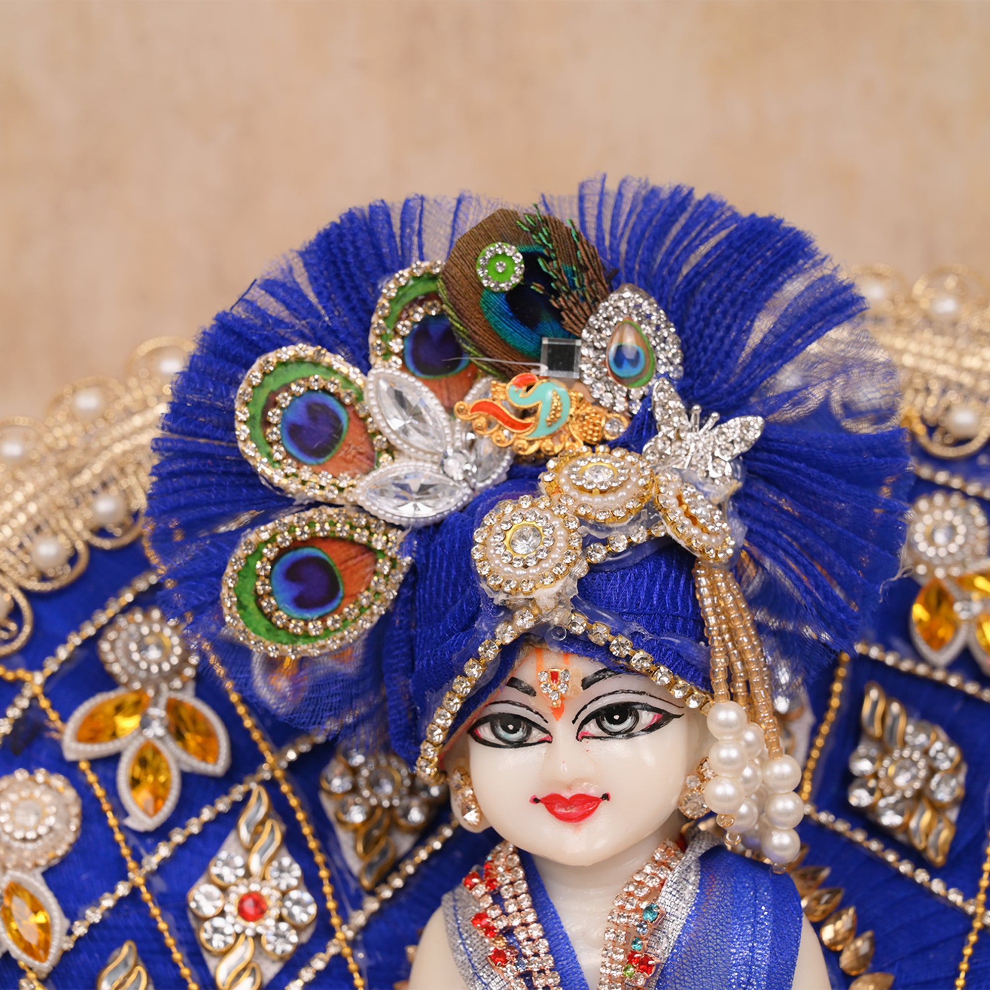 Laddu Gopal Poshak – Royal Blue Peacock Style Net Dress with Pagdri