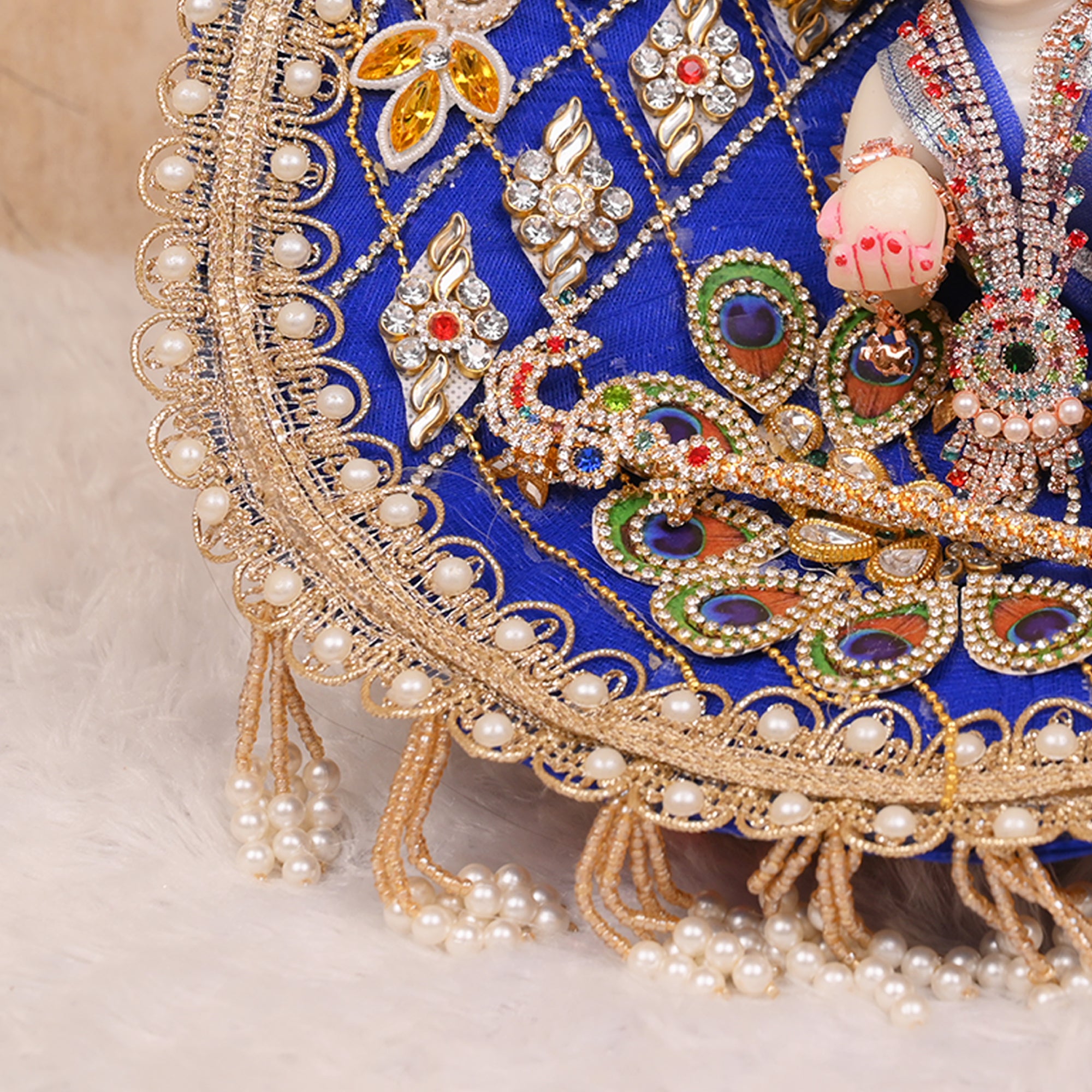 Laddu Gopal Poshak – Royal Blue Peacock Style Net Dress with Pagdri
