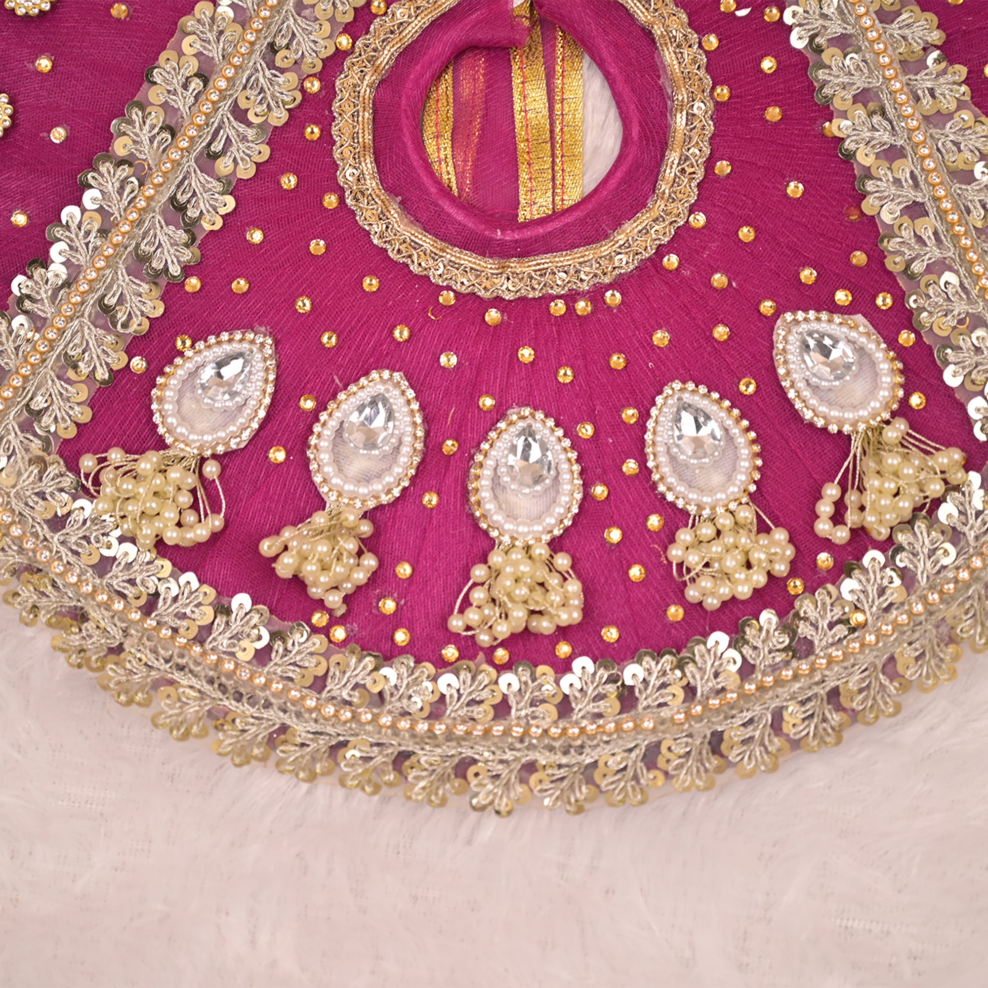 Laddu Gopal Poshak – Wine Purple Designer Net Dress with Golden Pearl & Kundan Work