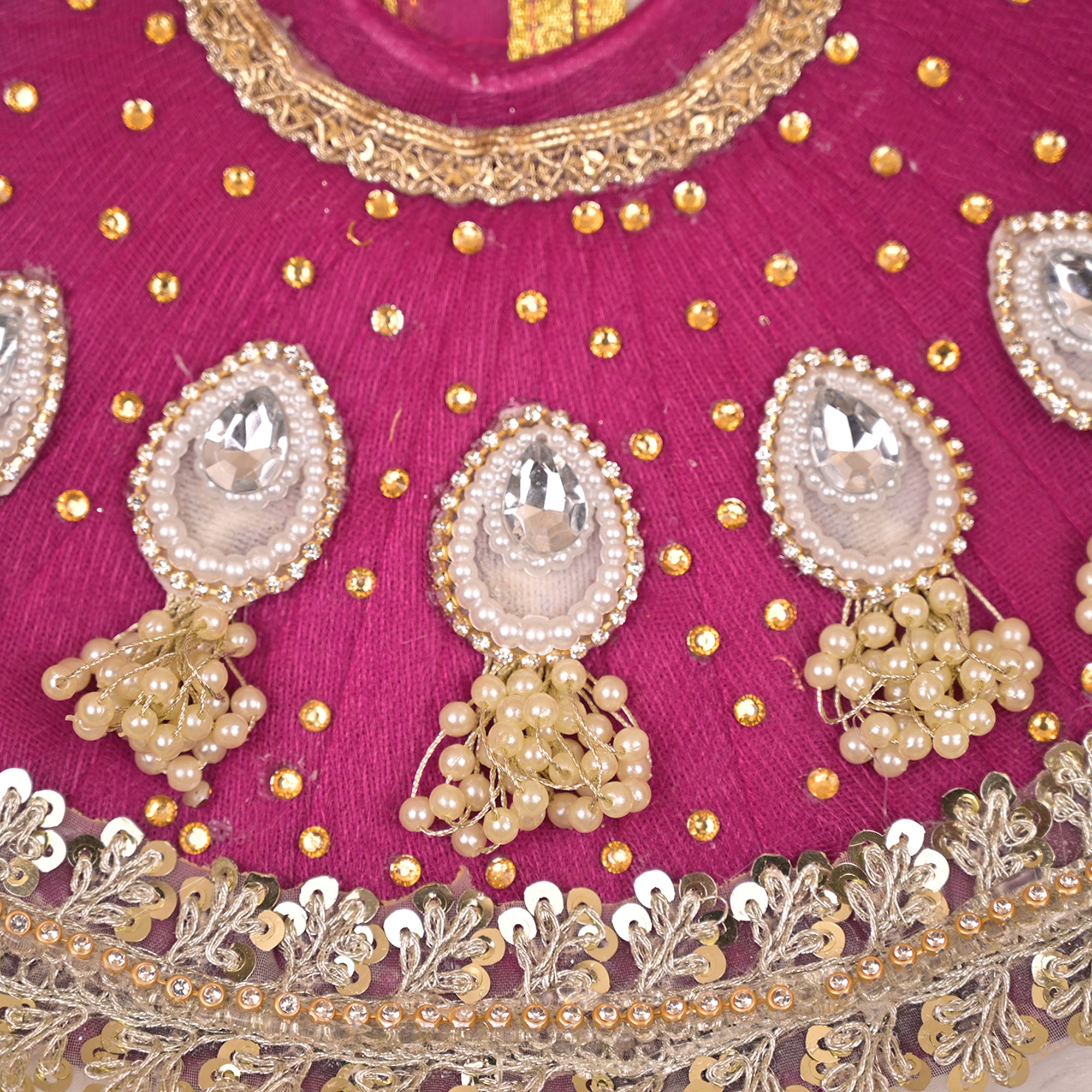 Laddu Gopal Poshak – Wine Purple Designer Net Dress with Golden Pearl & Kundan Work