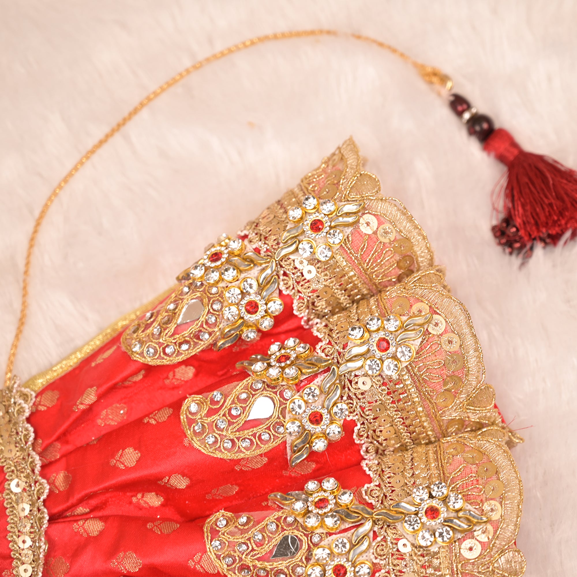 Mata Rani Lehenga – Reddish Maroon Pure Silk Poshak with Golden Embroidery & Dual Dupattas