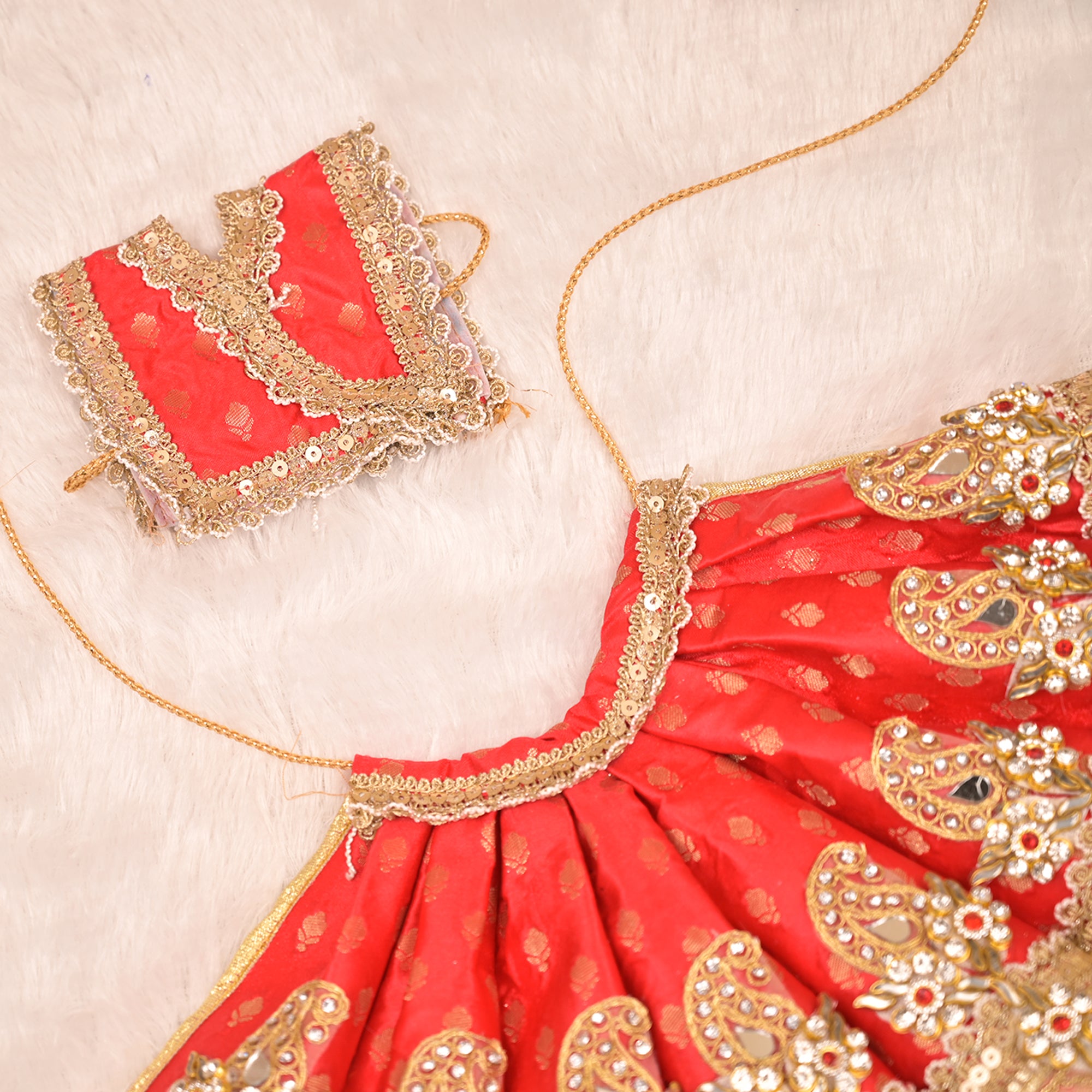Mata Rani Lehenga – Reddish Maroon Pure Silk Poshak with Golden Embroidery & Dual Dupattas