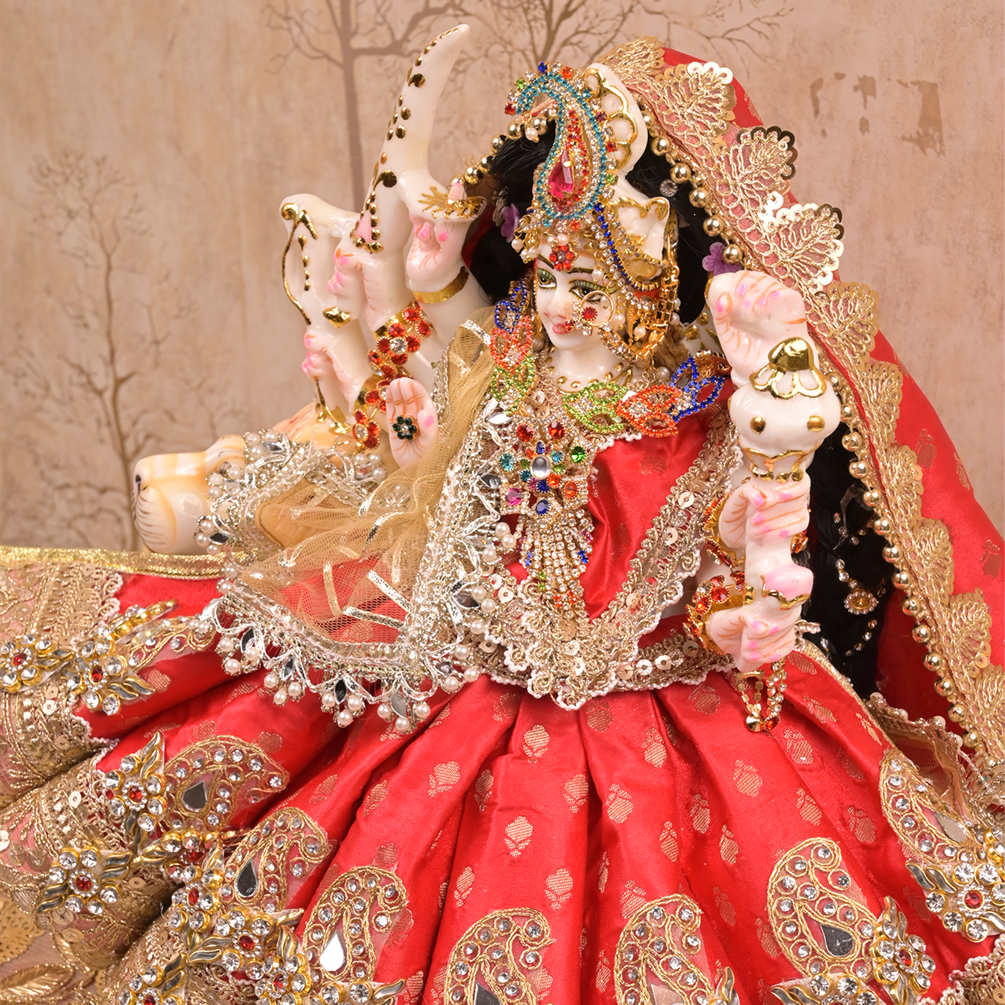 Mata Rani Lehenga – Reddish Maroon Pure Silk Poshak with Golden Embroidery & Dual Dupattas