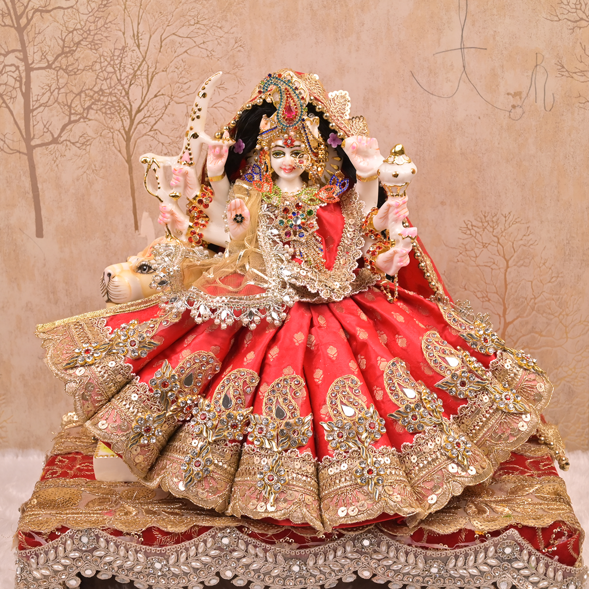 Mata Rani Lehenga – Reddish Maroon Pure Silk Poshak with Golden Embroidery & Dual Dupattas