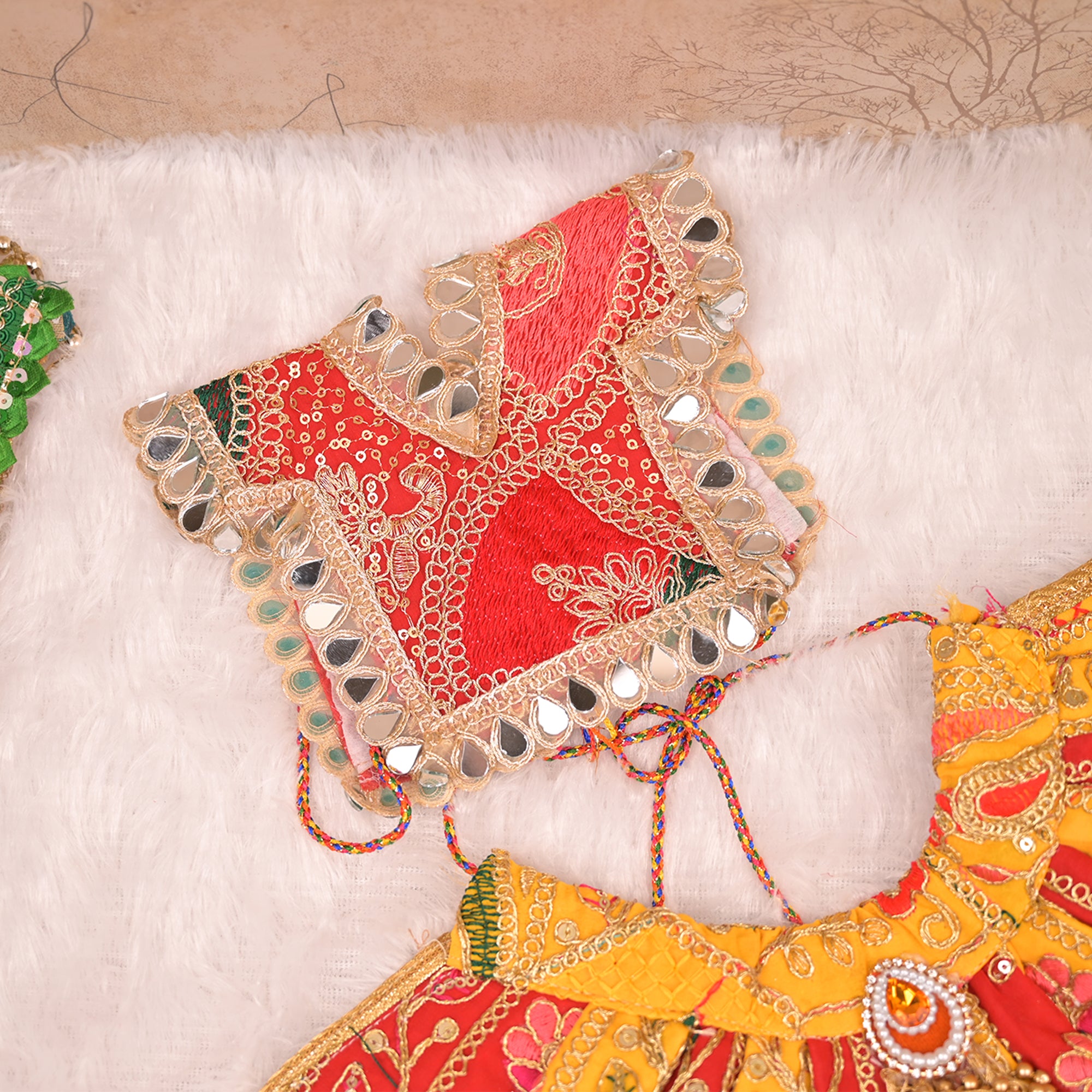 Radha Krishna Yugal Jodi Poshak – Yellow, Red & Green Georgette Lehenga Set with Dual Dupattas